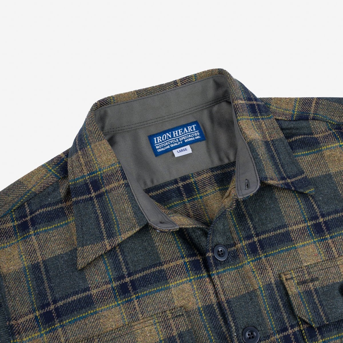 IHDR-434-HHG 14oz Fox Brothers®  Check Flannel CPO Shirt - Rustic Yellow, Hickory & Hunter Green - 8