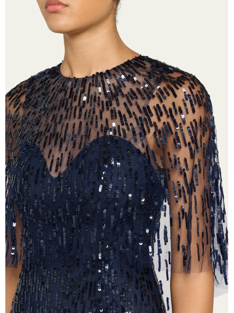 Sequined Tulle Capelet Trumpet Gown 5