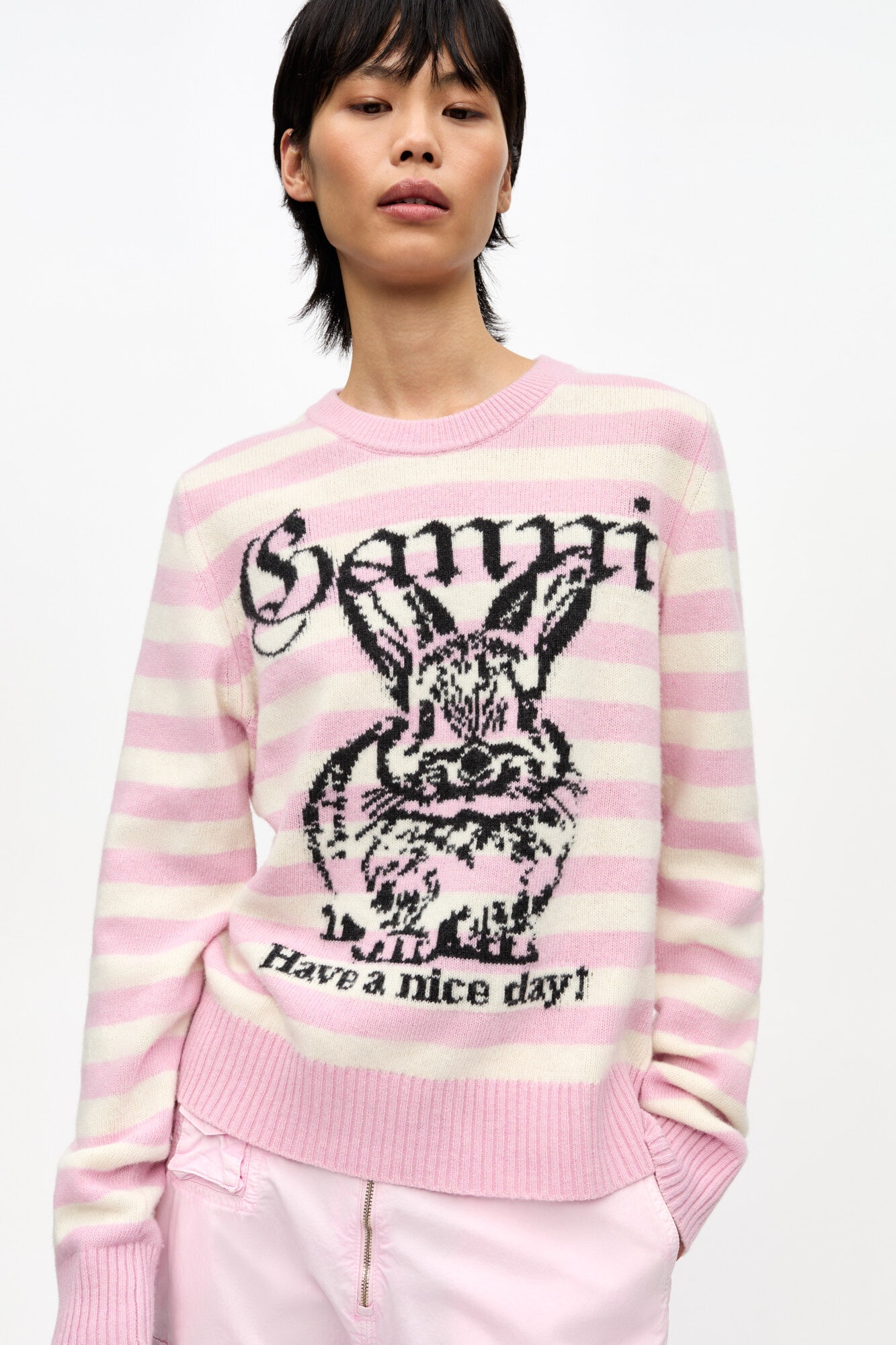 STRIPED GRAPHIC WOOL BUNNY SWEATER - 5
