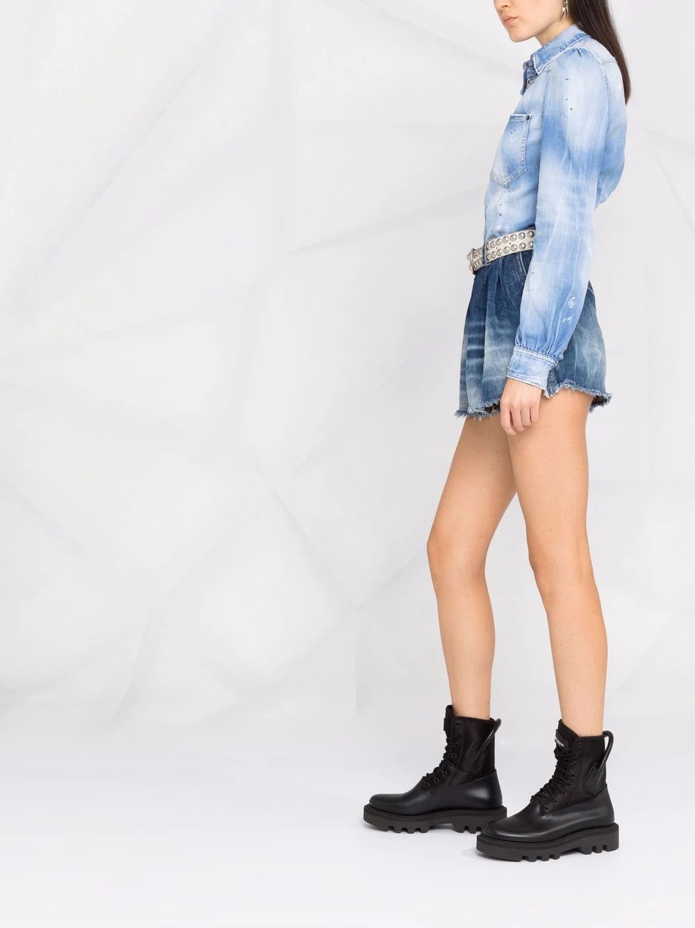 two-tone distressed denim playsuit - 4