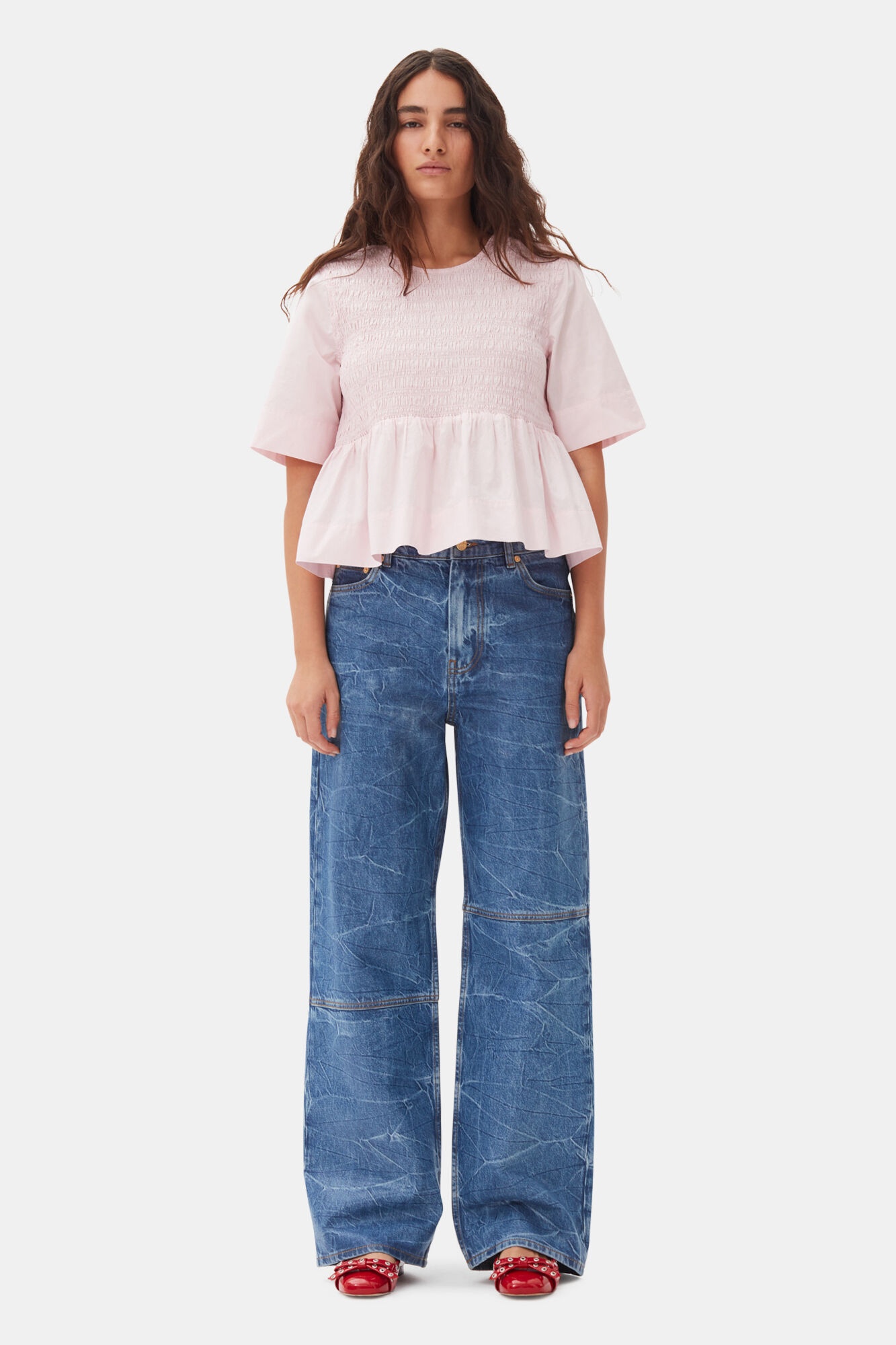 PINK COTTON POPLIN OPEN BACK SMOCK BLOUSE - 3
