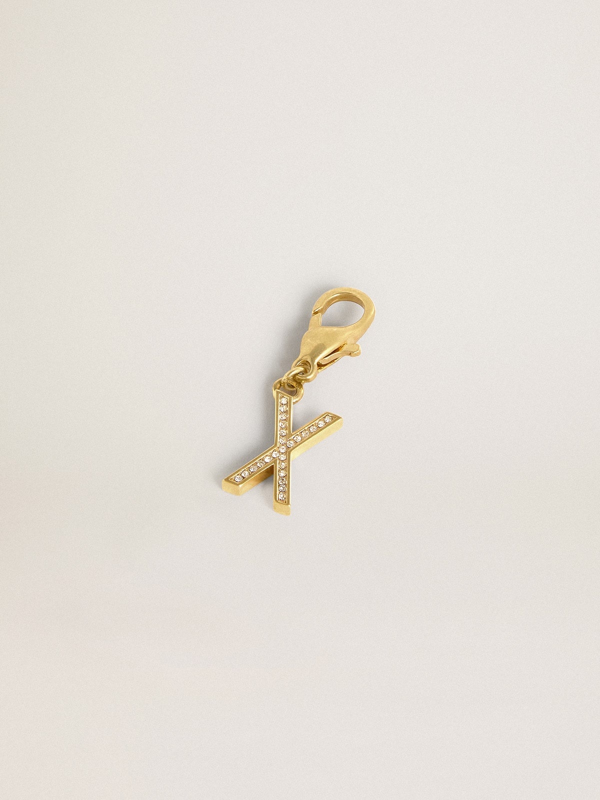 Letter X charm in gold-colored brass with crystals - 2