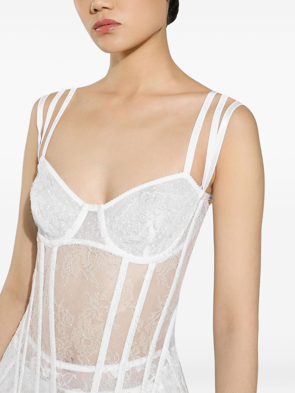 corset-detailing tulle midi dress - 5