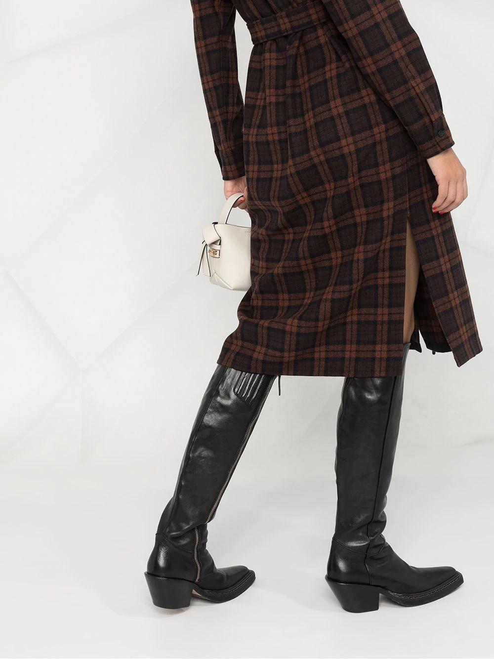 checked belted long-sleeve dress - 3