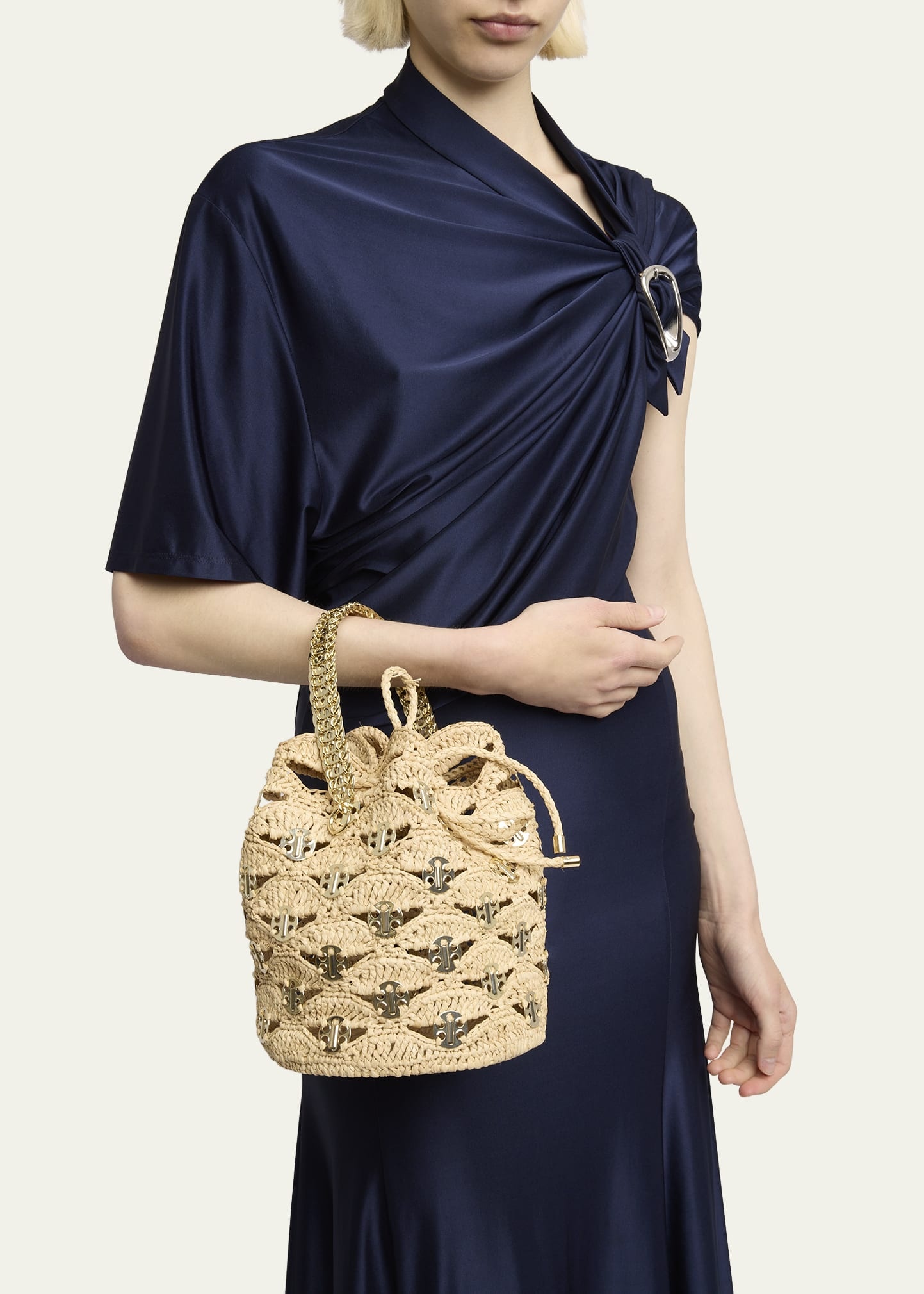 Sac a Main Disc-Link Raffia Bucket Bag - 2