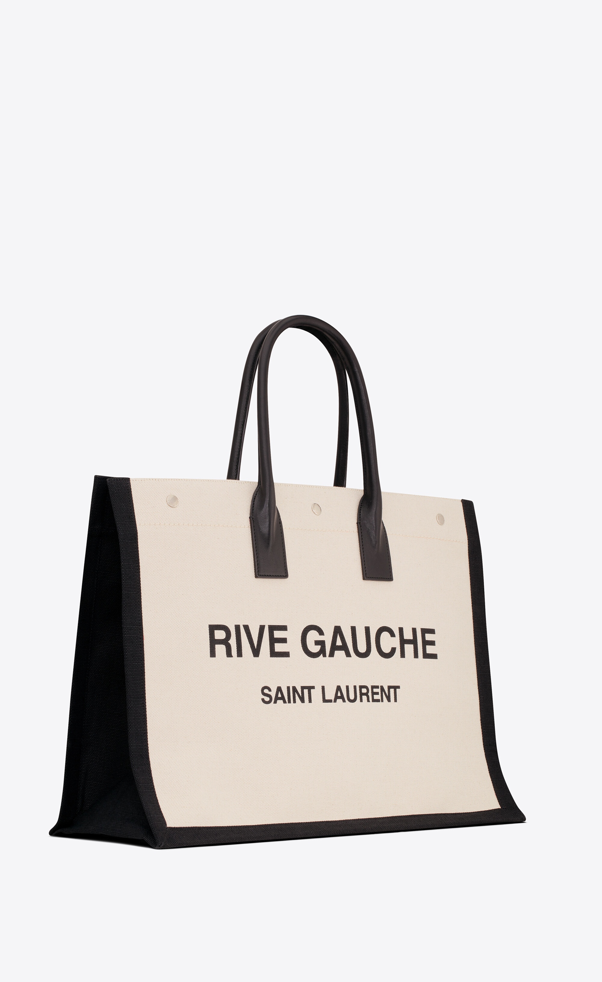 rive gauche large tote bag in canvas and smooth leather - 4