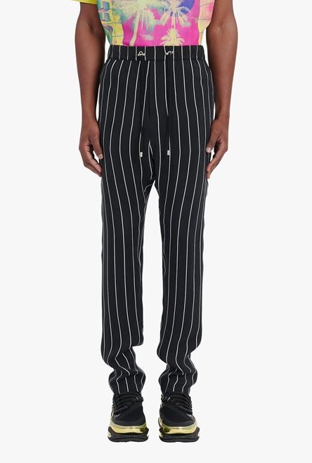 Black and white striped cuprammonium harem-cut pants - 5