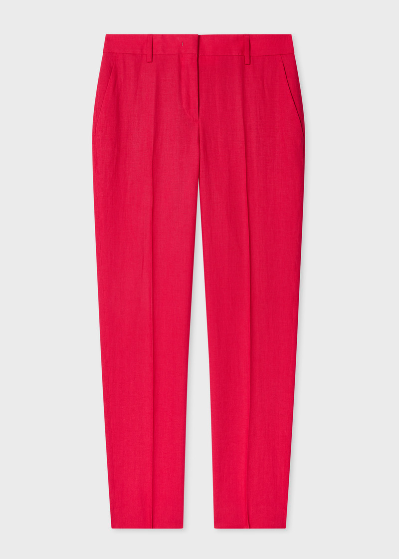 Women's Fuchsia Slim-Fit Linen Trousers 1