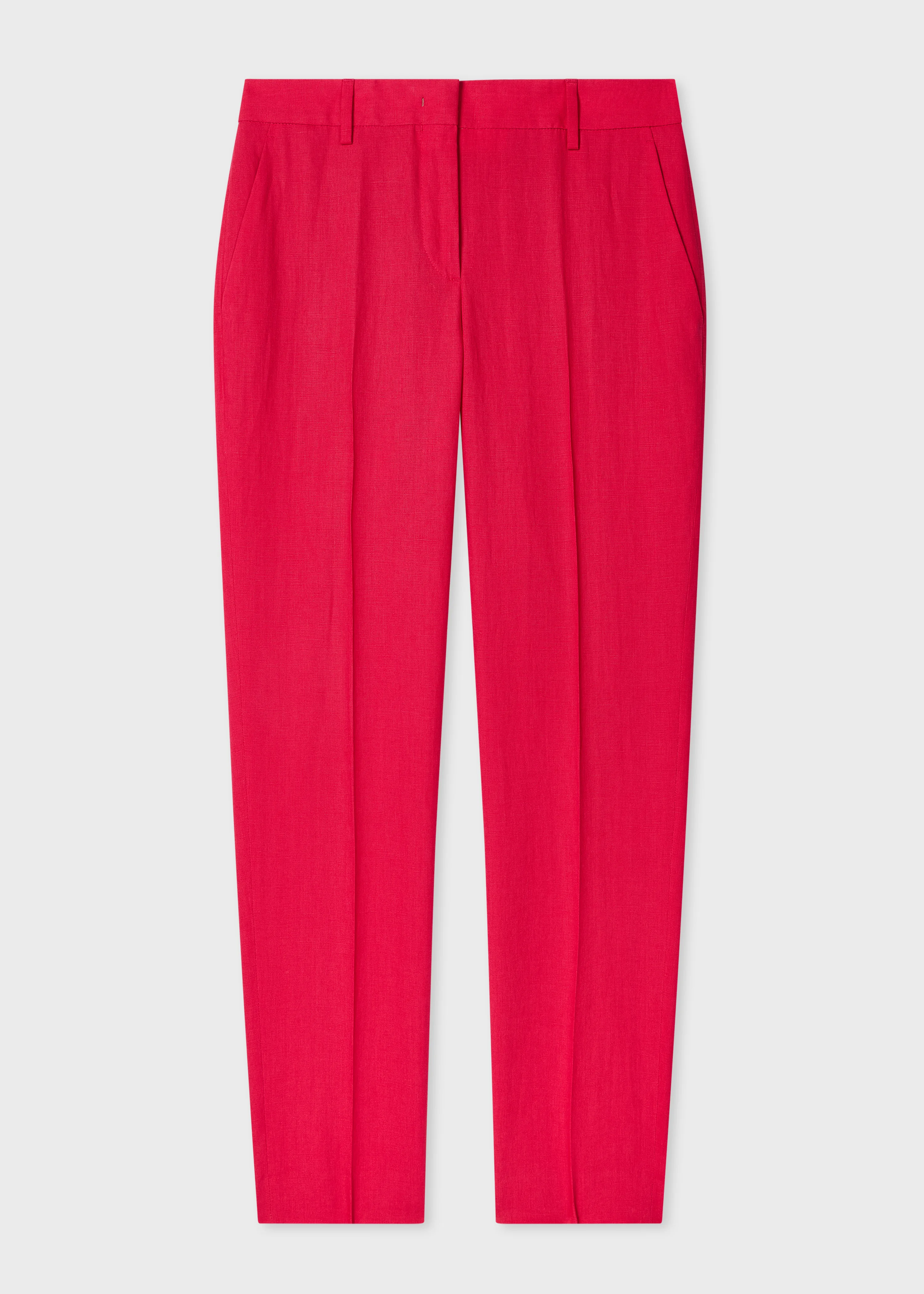 Women's Fuchsia Slim-Fit Linen Trousers - 1