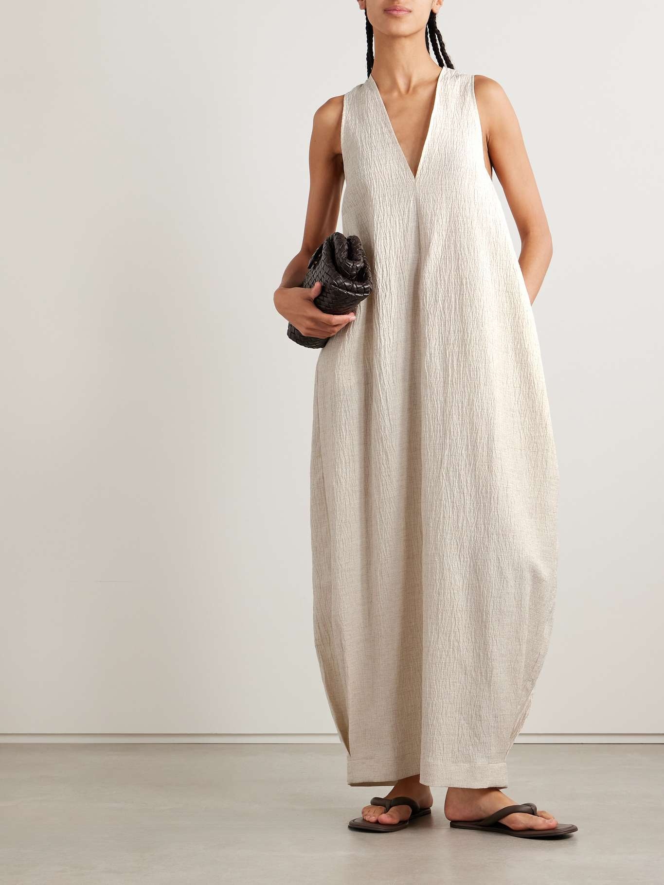 Eladia crinkled cotton-blend maxi dress Taupe - 2
