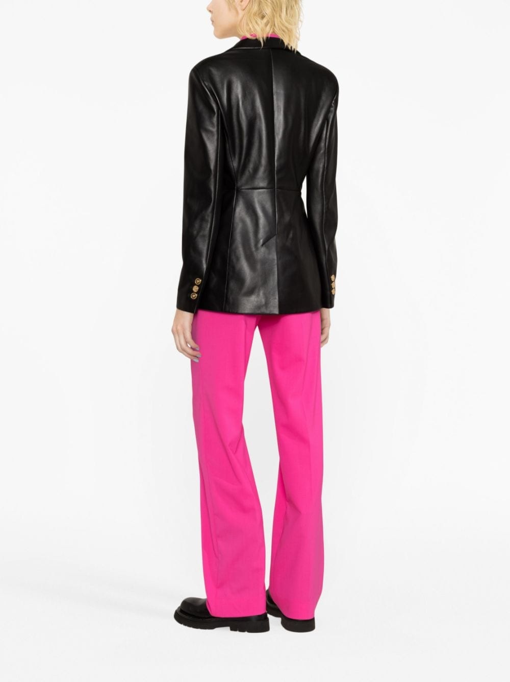 Medusa single-breasted leather blazer - 3