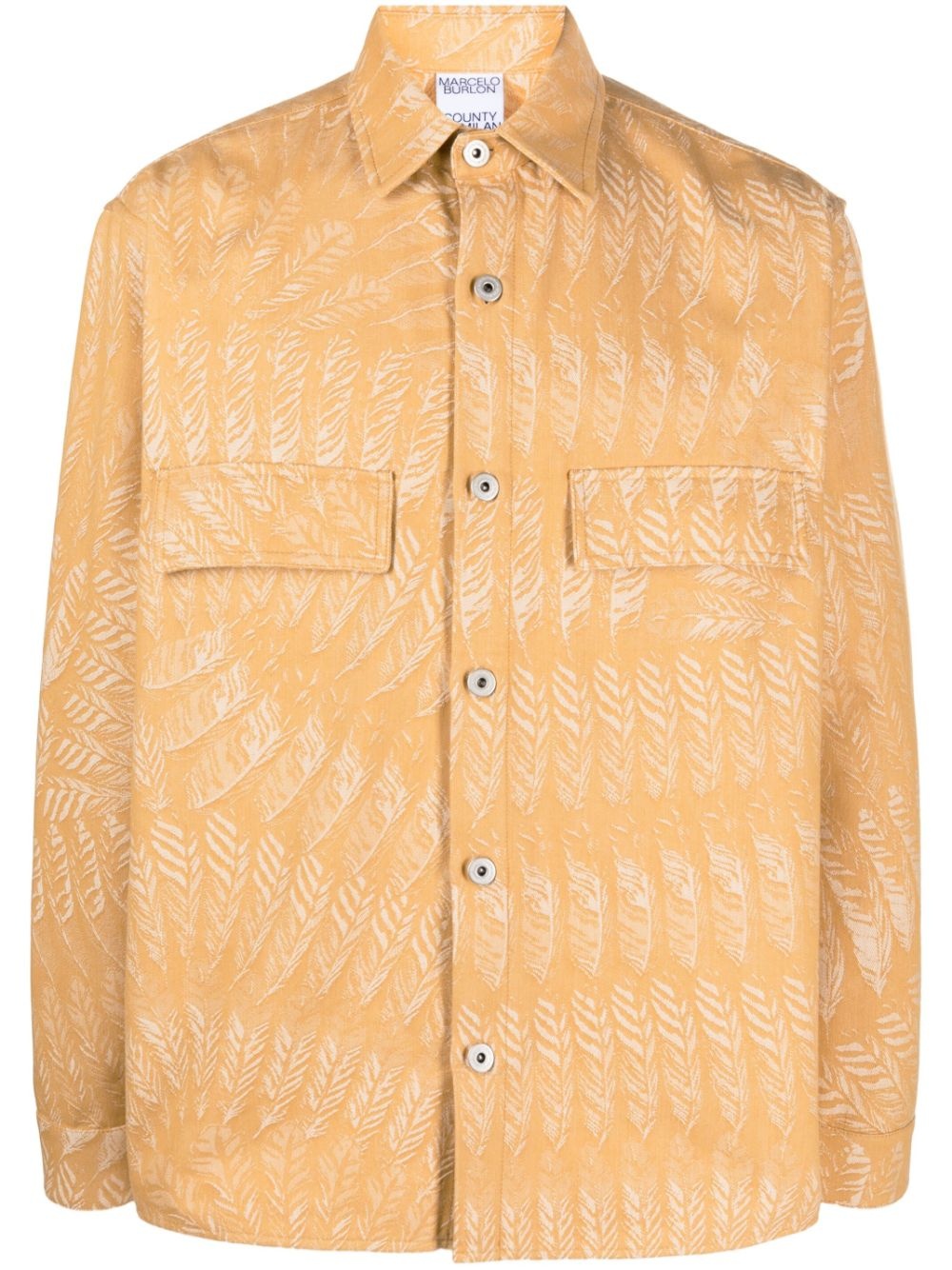 feather-print long-sleeve shirt - 1