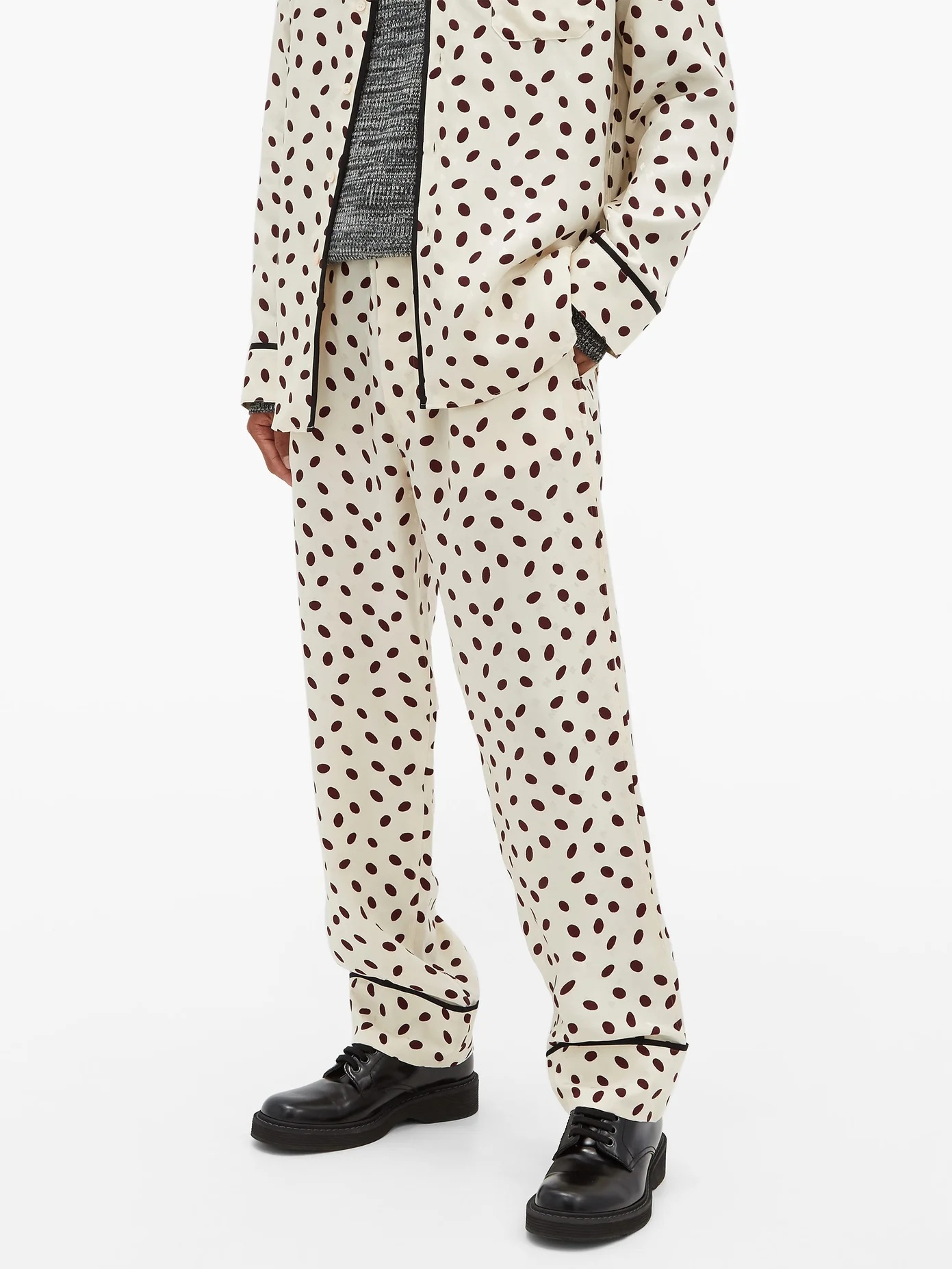 Polka-dot logo-jacquard satin trousers - 6