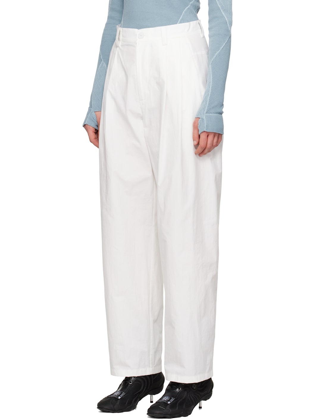 White Wide Beaded Belt Trousers - 4