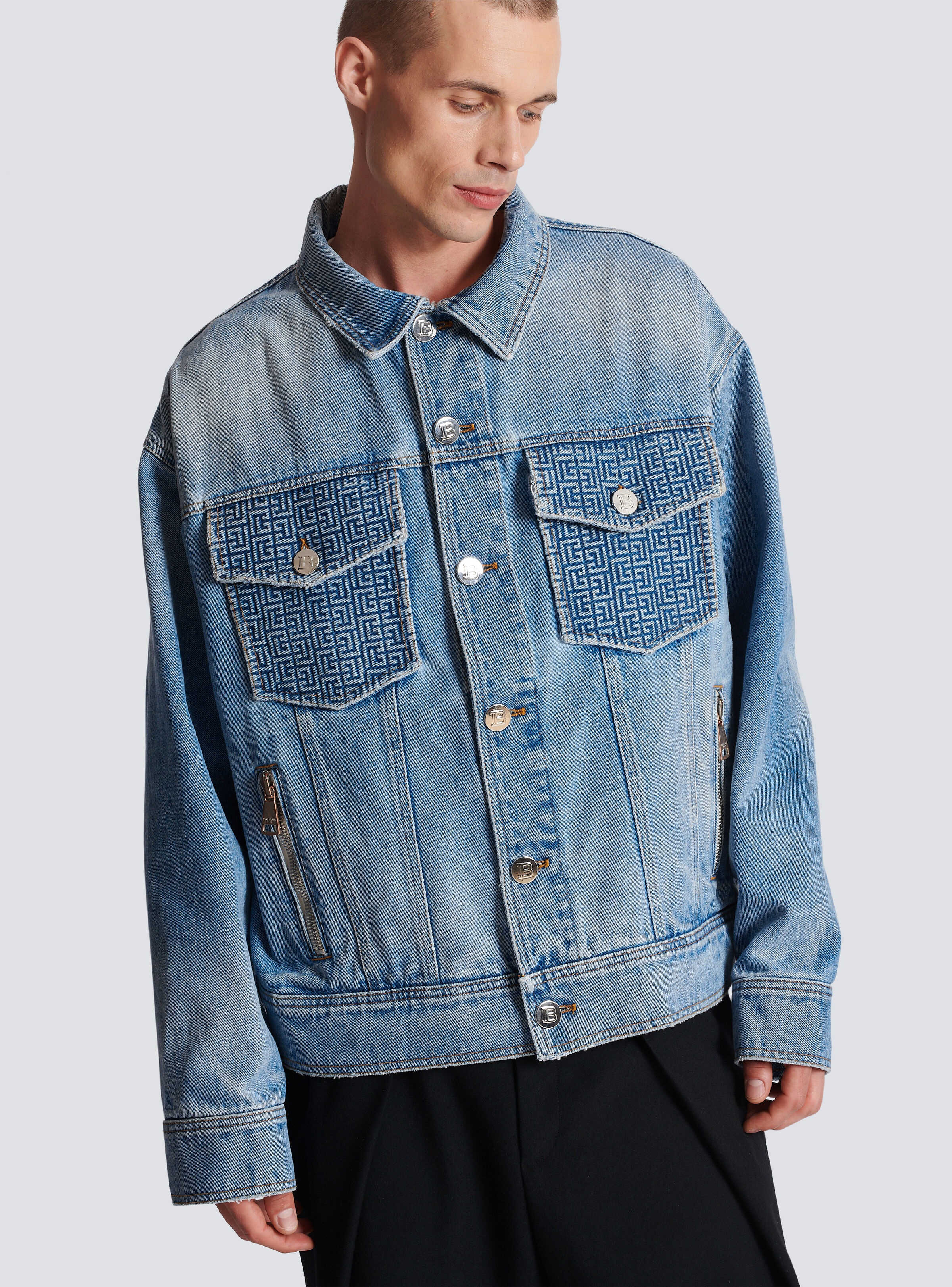 Denim jacket with Balmain logo - 9