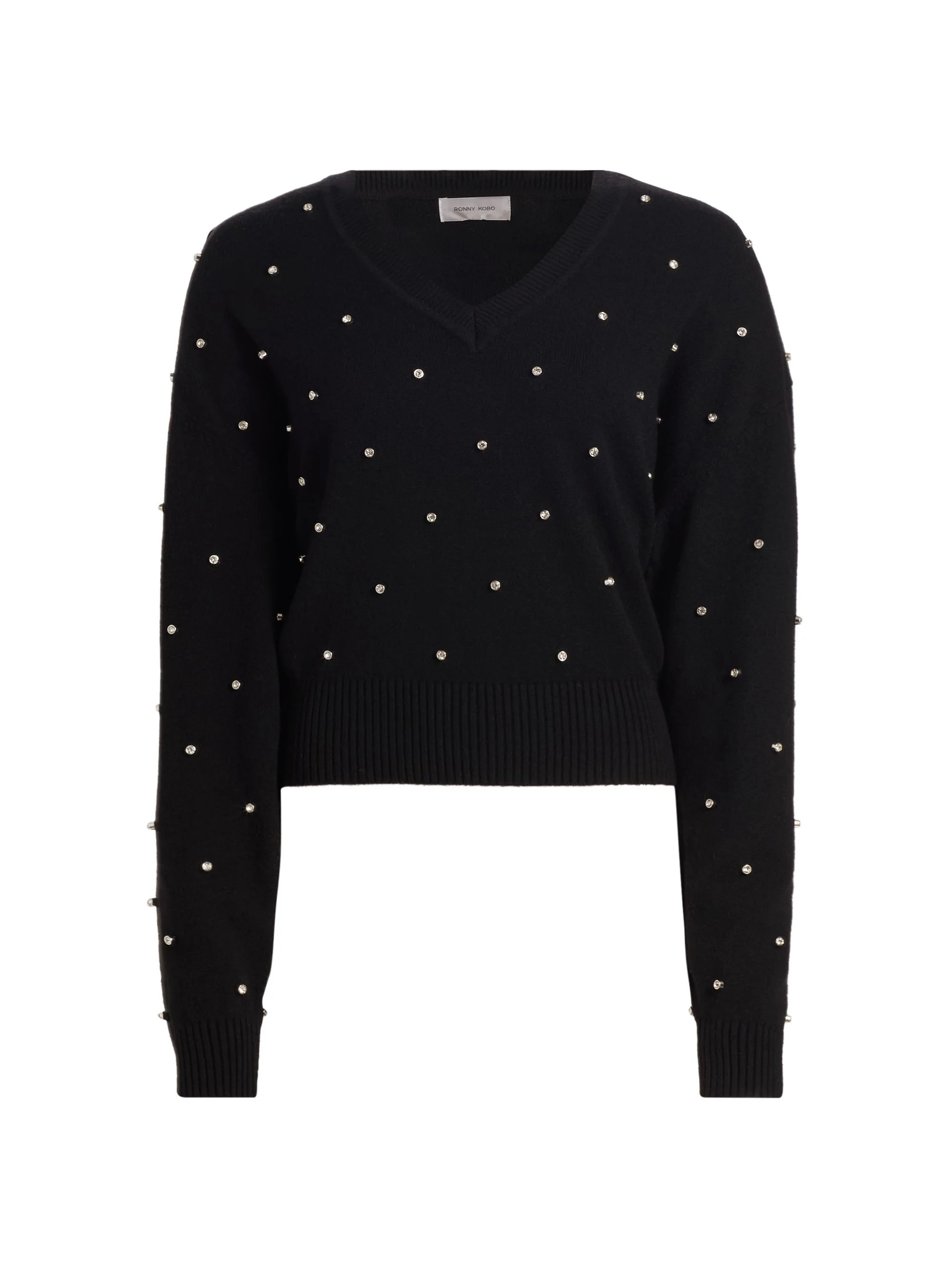 Women's Corin Crystal-Embellished V-Neck Sweater - Black - 1