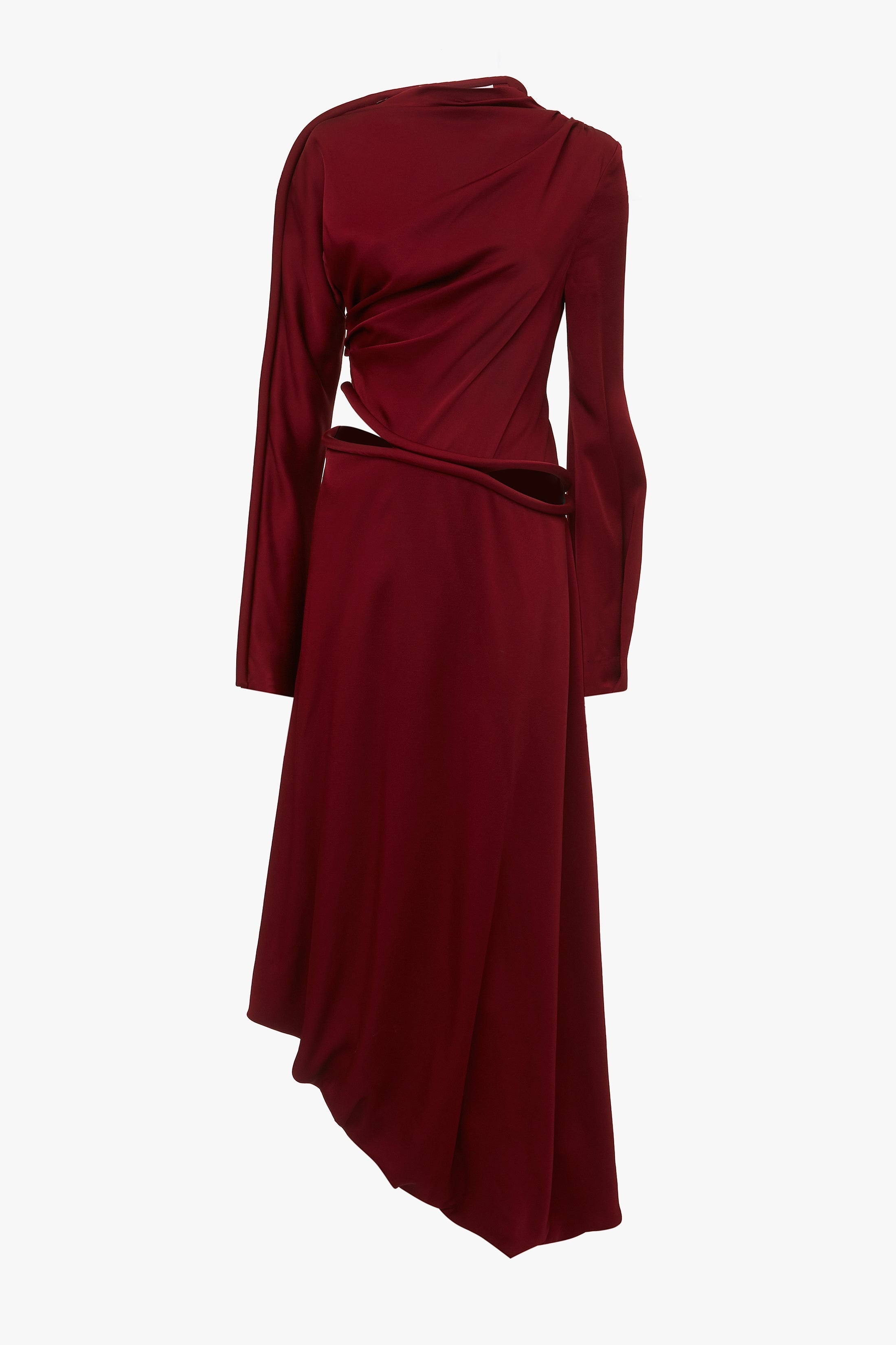 Padded Tube Detail Midi Dress In Oxblood - 1