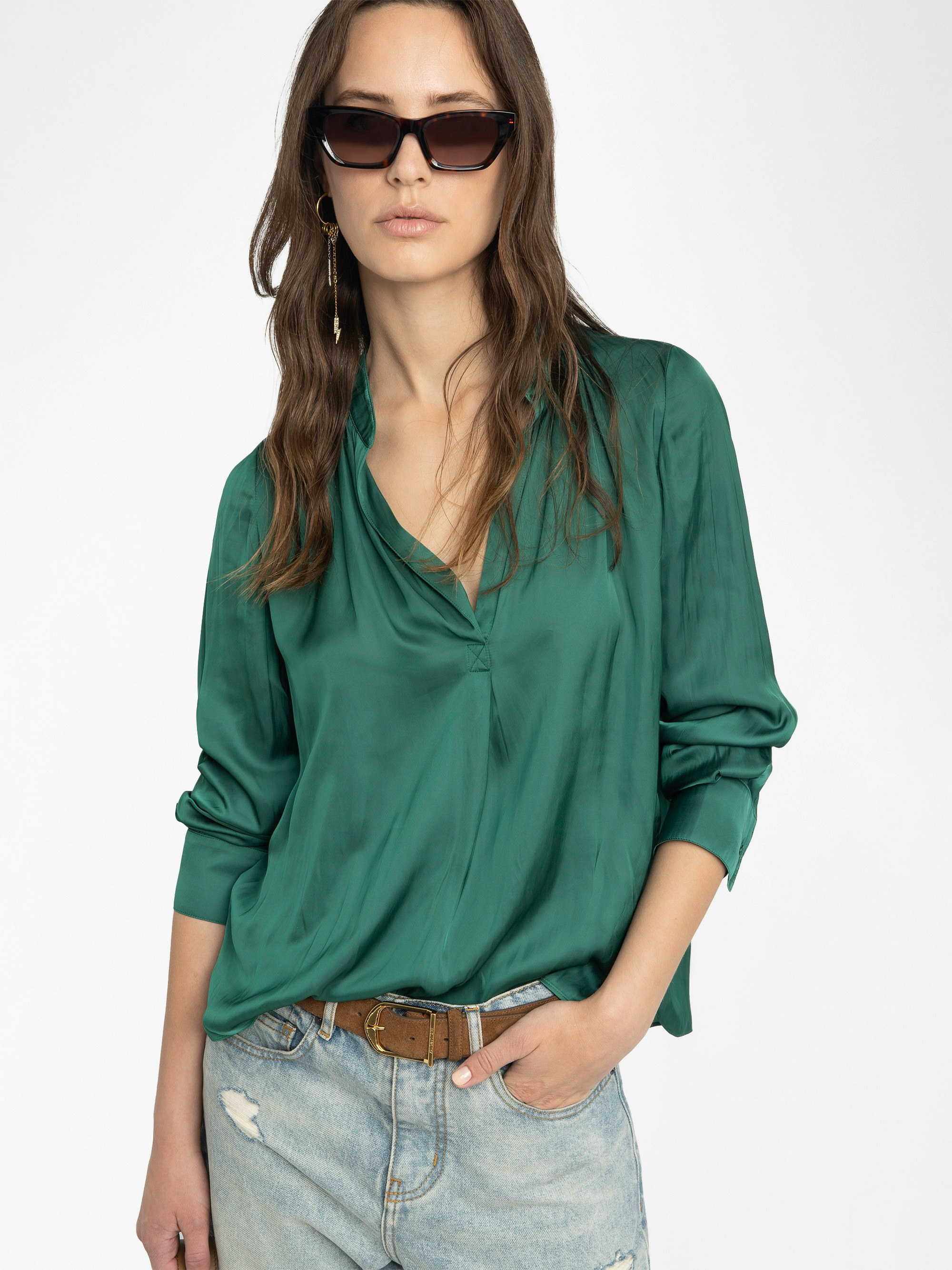 Tink Emerald Green Satin Blouse - 5