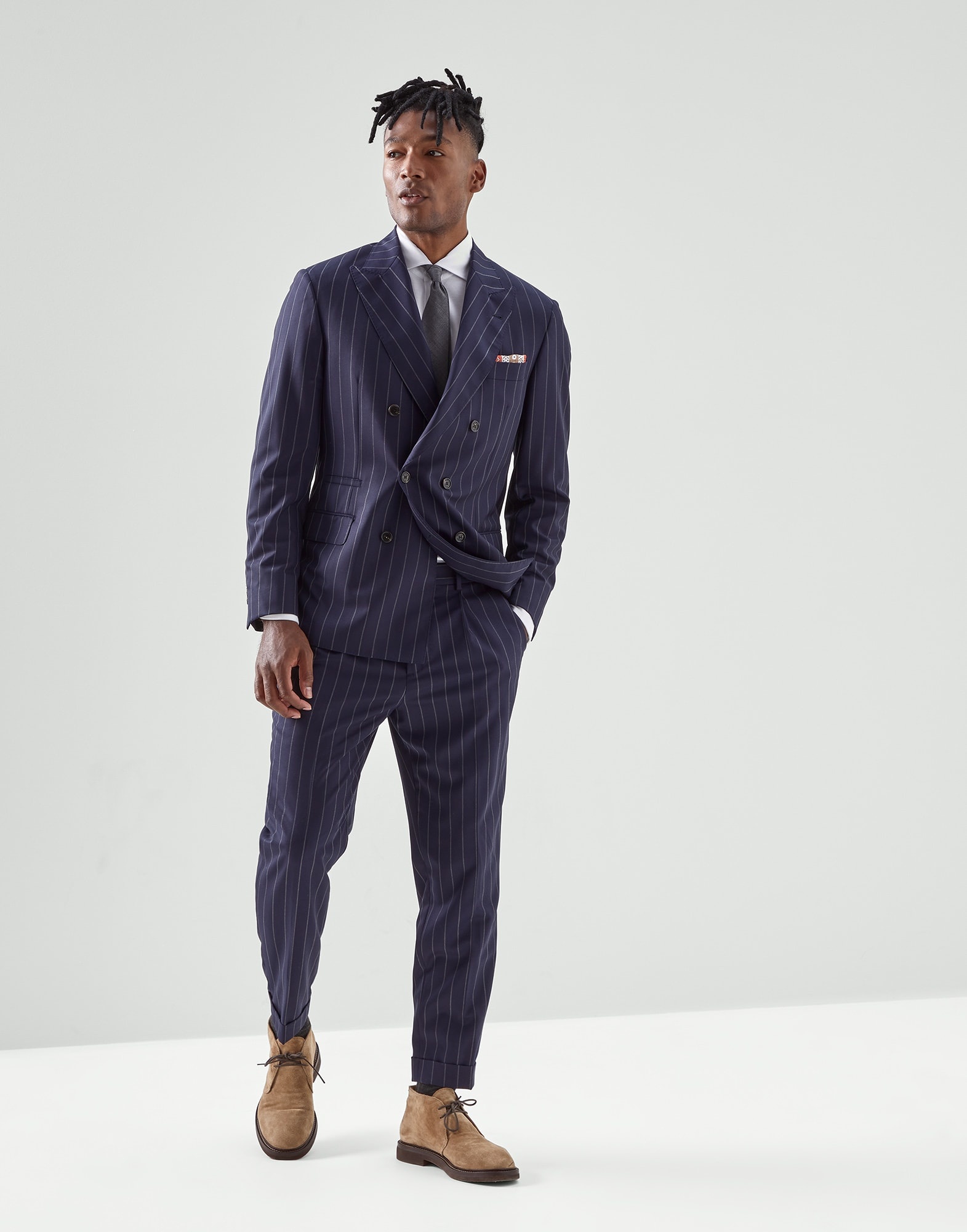 Cotton piqué slim fit shirt with spread collar - 5