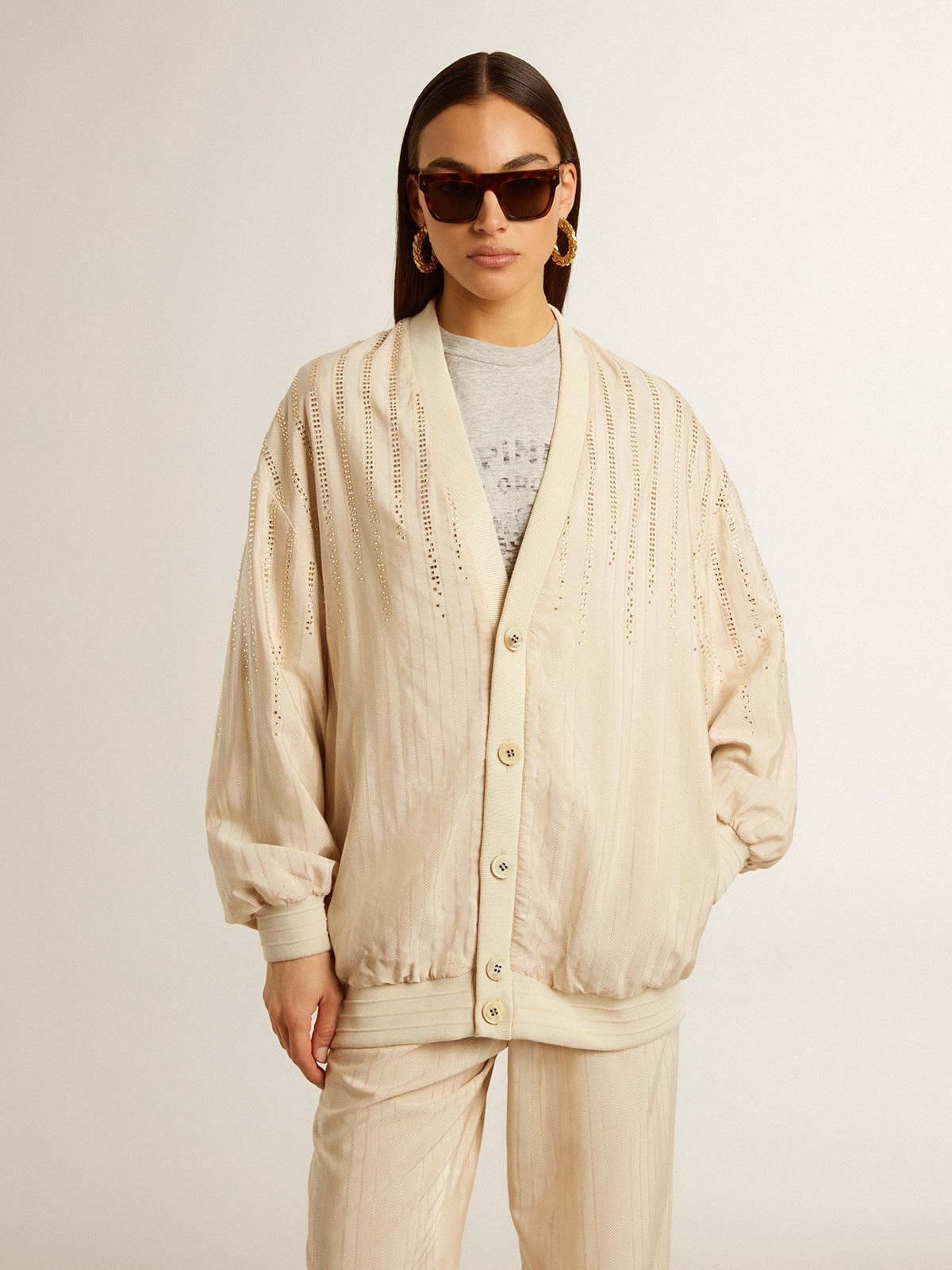 Women's silk and viscose cardigan with pinstripe motif - 3