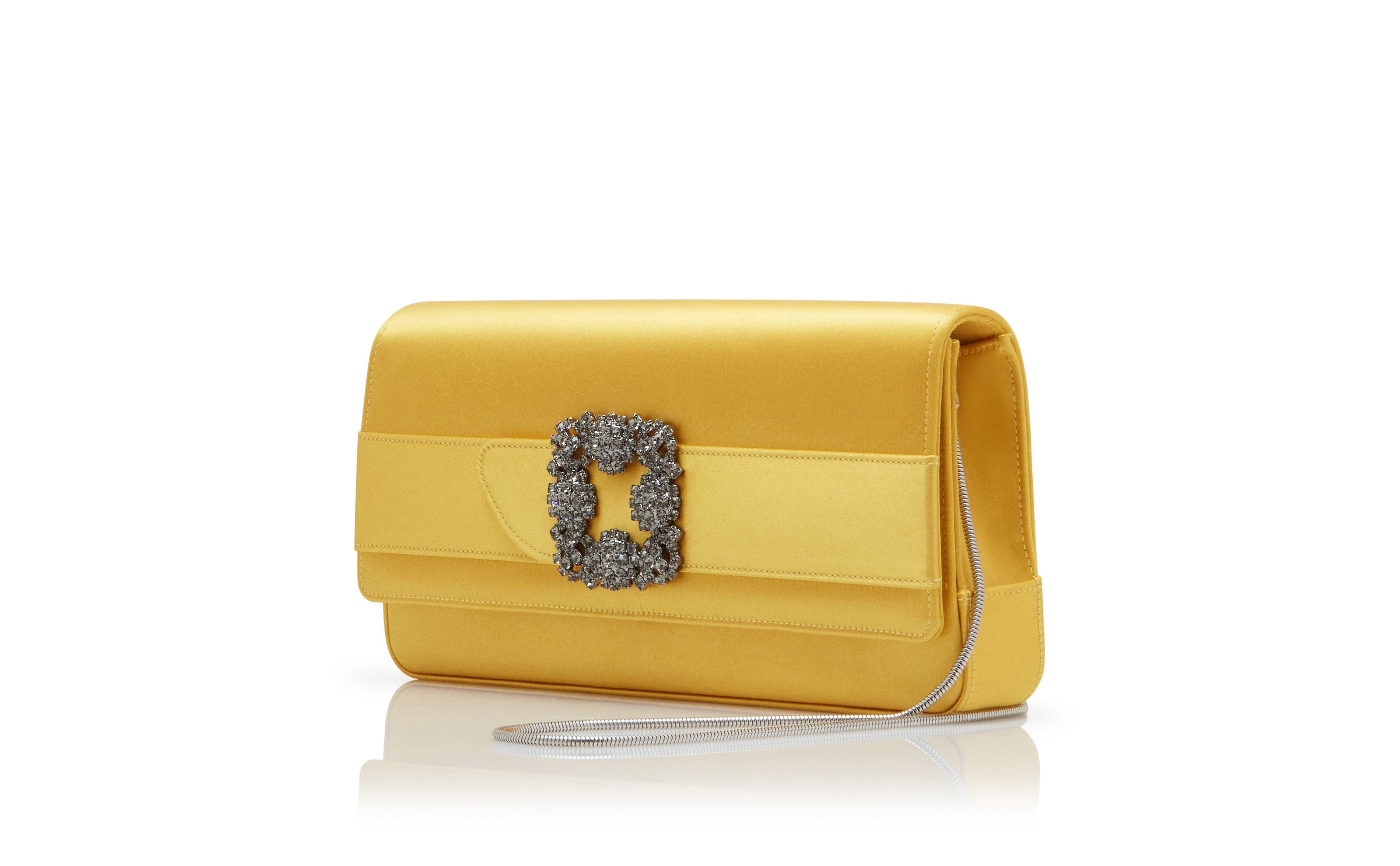 Yellow Satin Jewel Buckle Clutch - 3