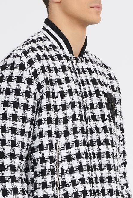 White and black houndstooth cotton bomber jacket - 8