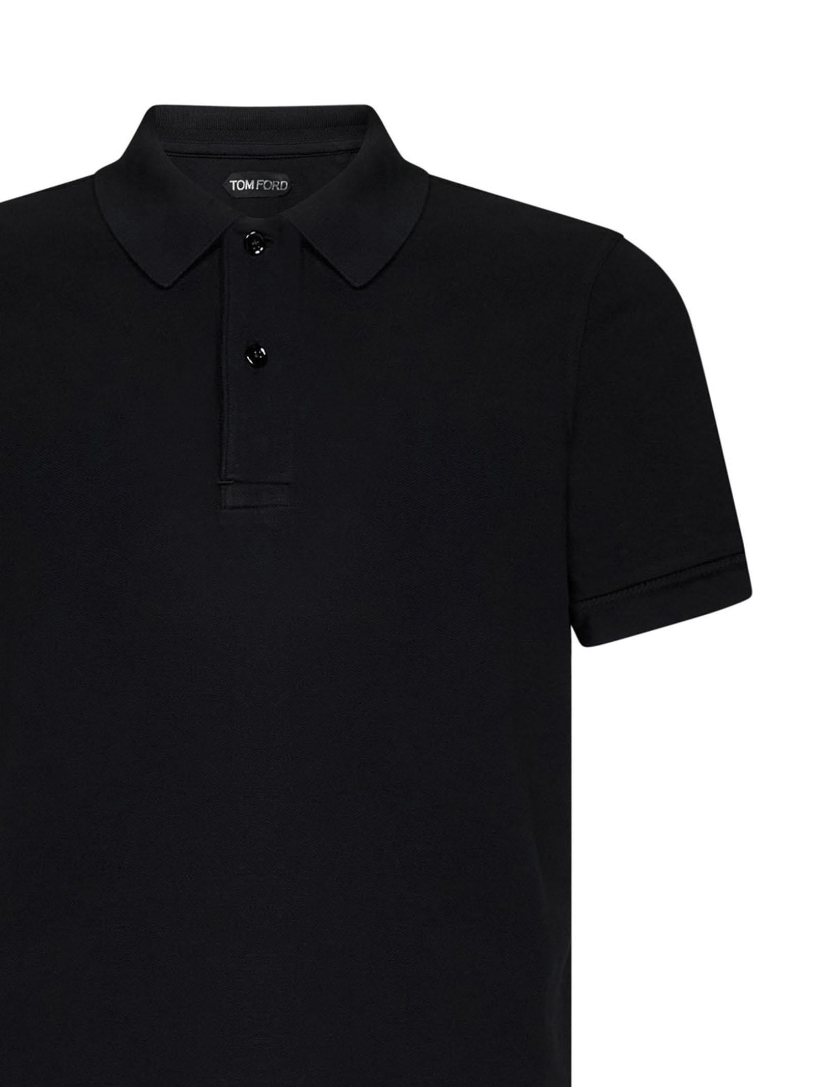 Classic short-sleeved black cotton piquet tennis polo shirt. - 5