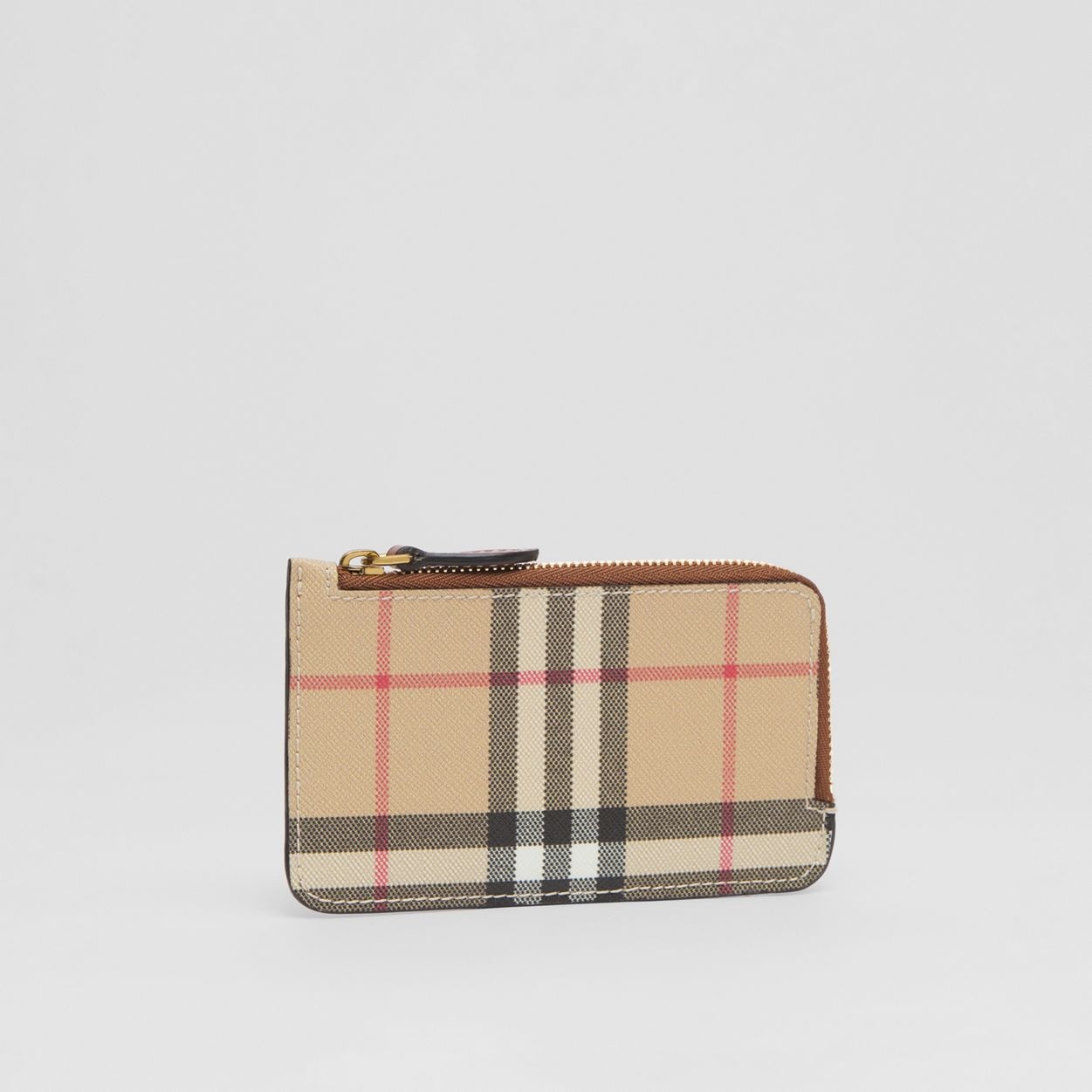 Vintage Check and Leather Zip Card Case - 4