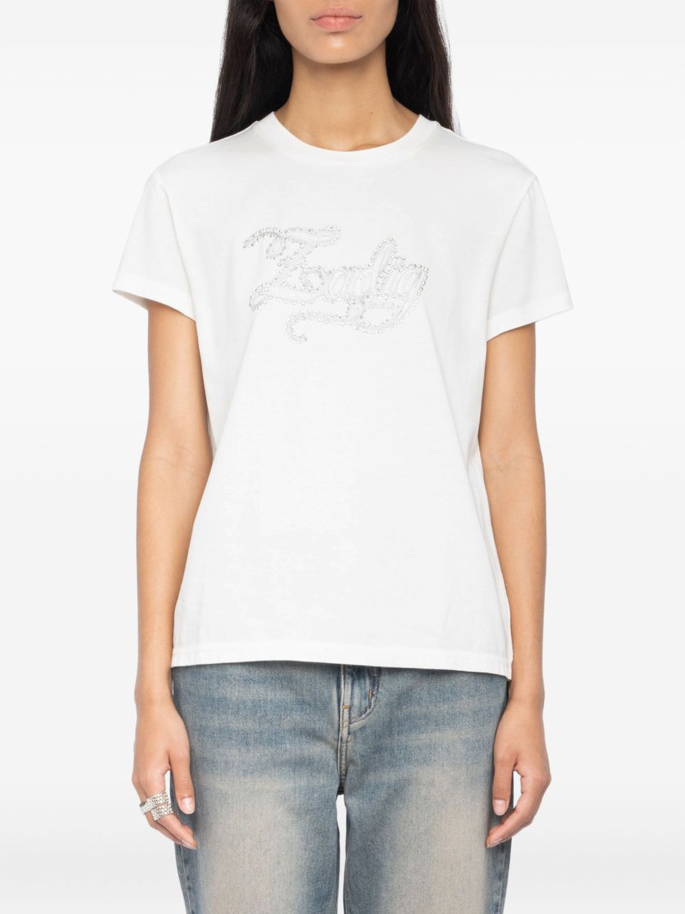 crystal-embellished logo T-shirt - 4
