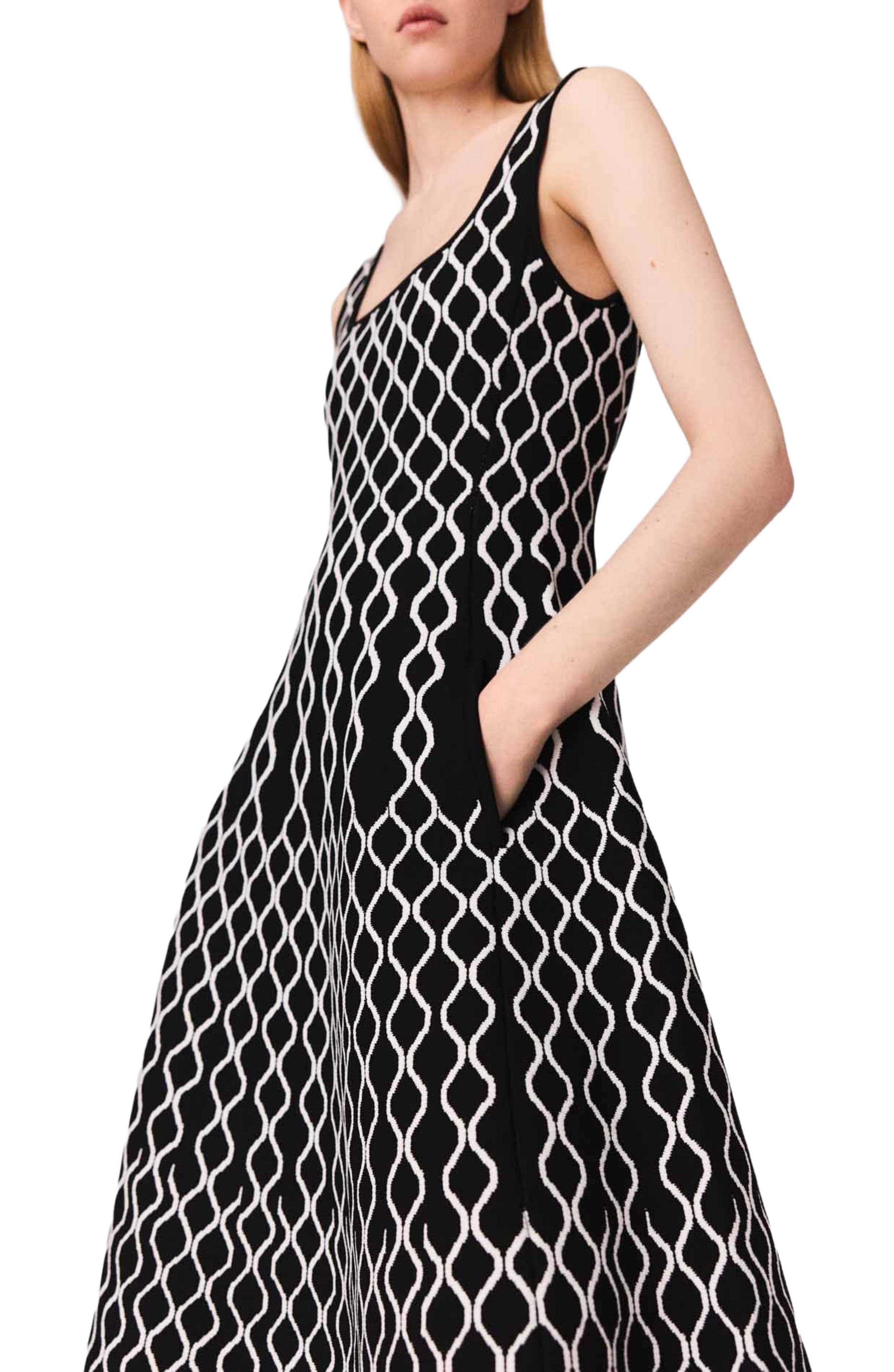 maje Jacquard knit midi dress in Black /White at Nordstrom - 4