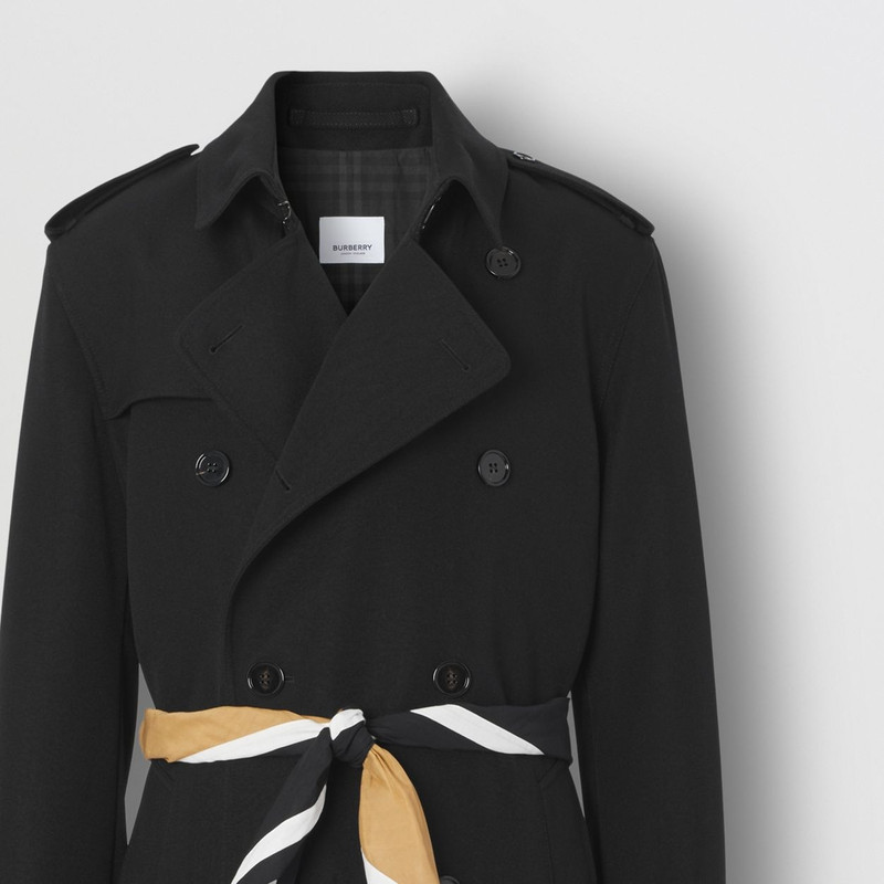 Scarf Detail Fringed Wool Twill Trench Coat 3