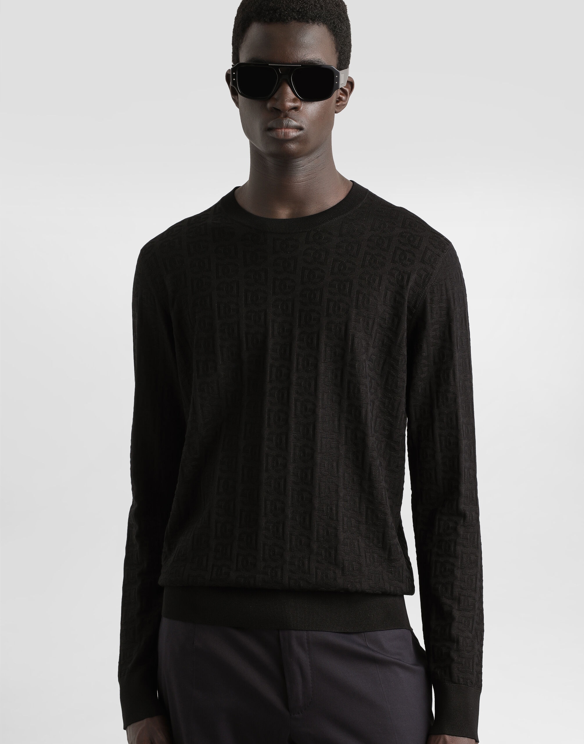 Silk round-neck sweater with all-over DG logo embroidery - 4