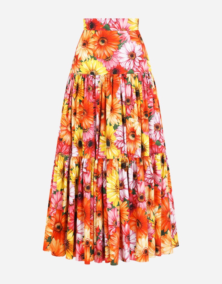 Long poplin skirt with gerbera-daisy print - 3