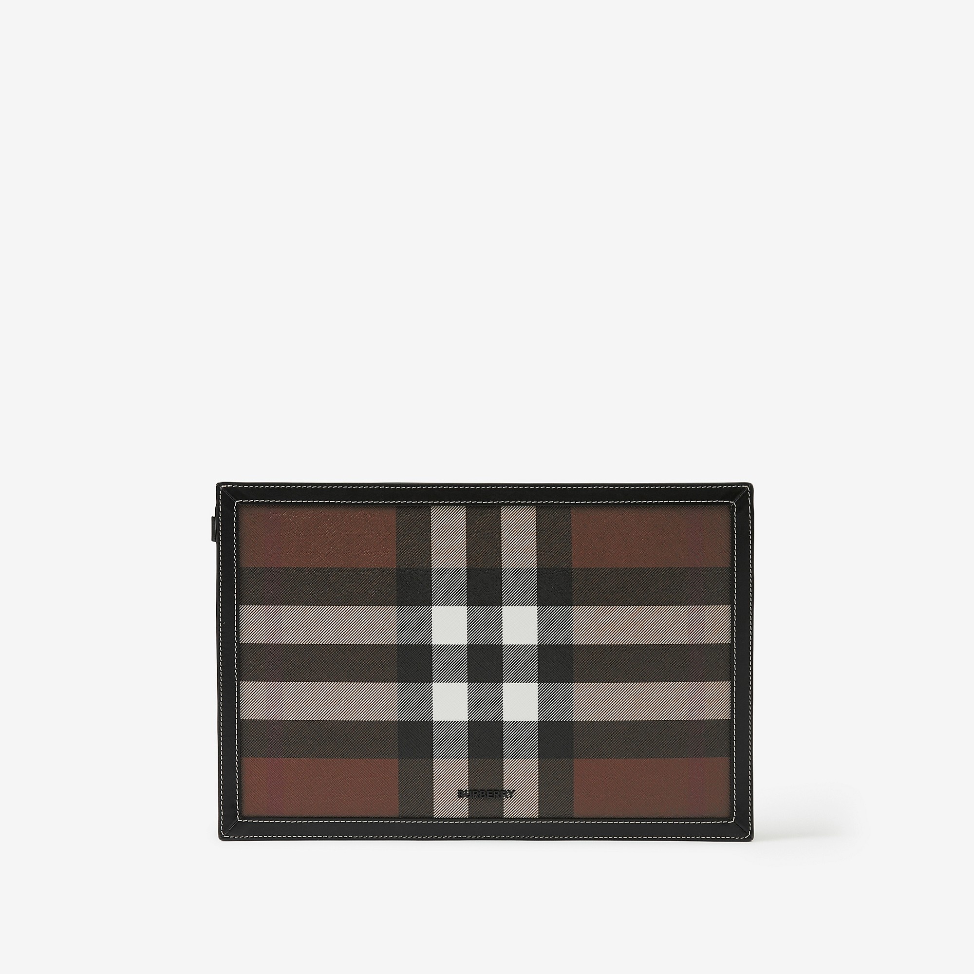 Check and Leather Zip Pouch - 1