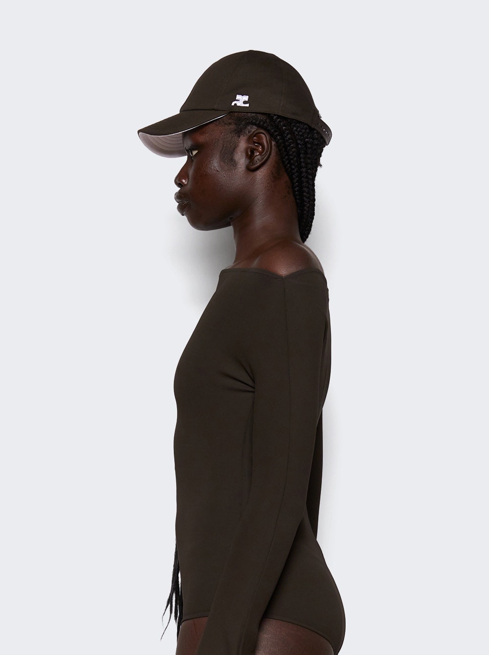 Drop Zipped Crepe Jersey Bodysuit Mud Brown - 4