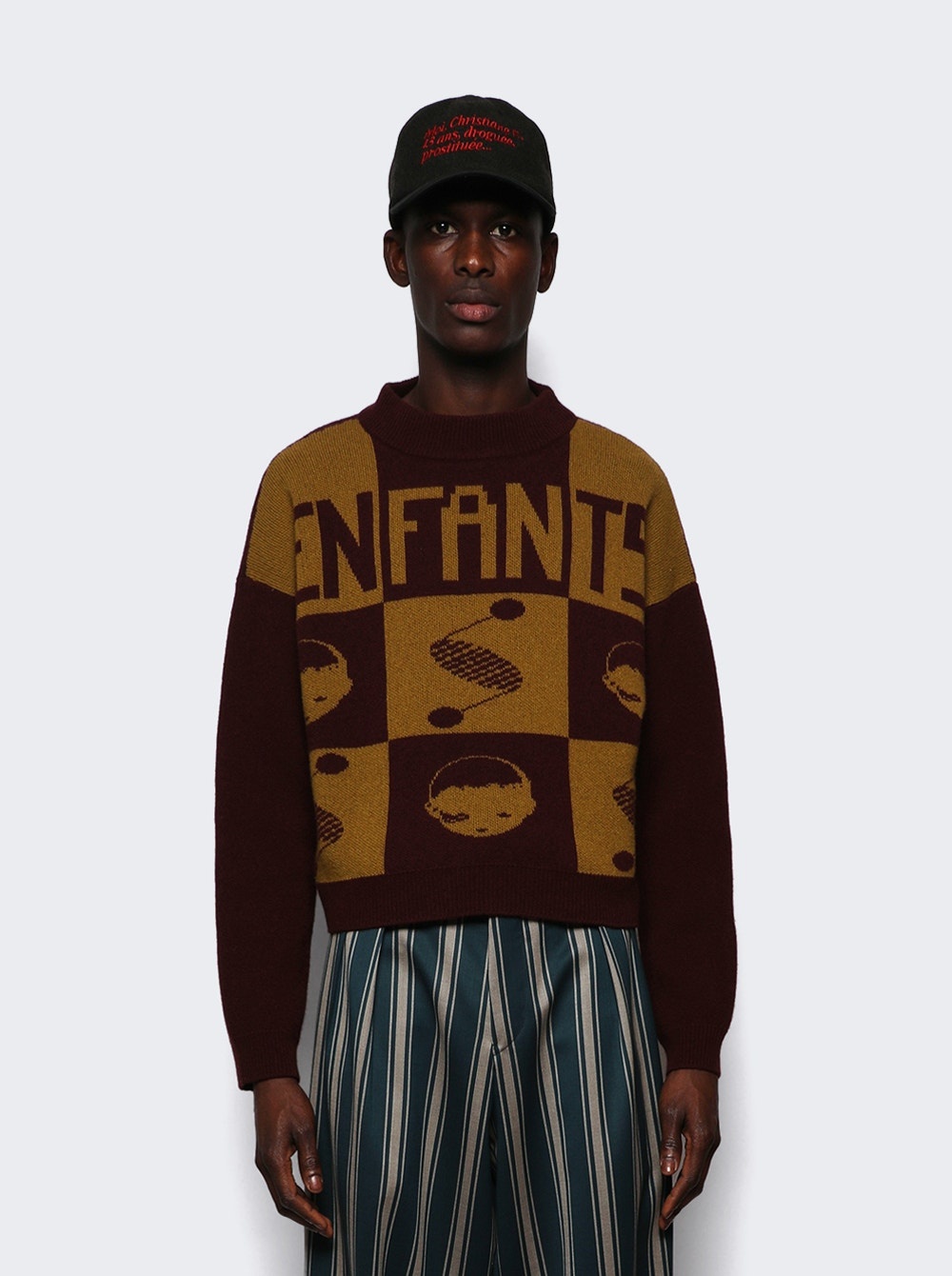 Enfants Logo Check Sweater Burgundy And Mustard - 3