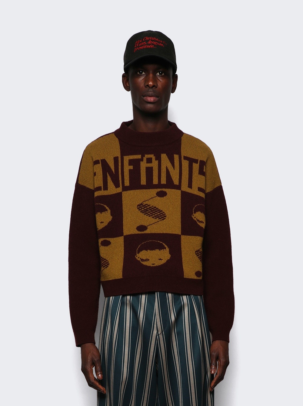 Enfants Logo Check Sweater Burgundy And Mustard - 4