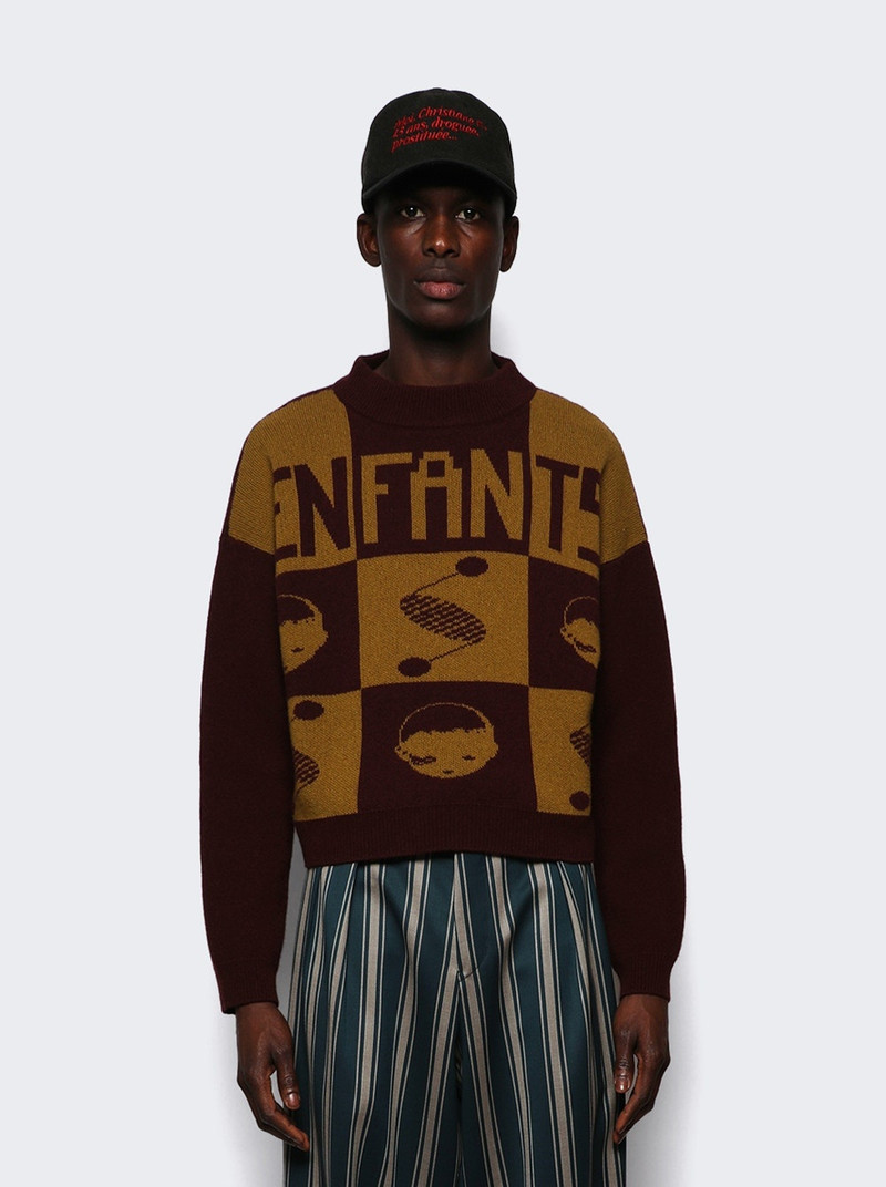 Enfants Logo Check Sweater Burgundy And Mustard 3