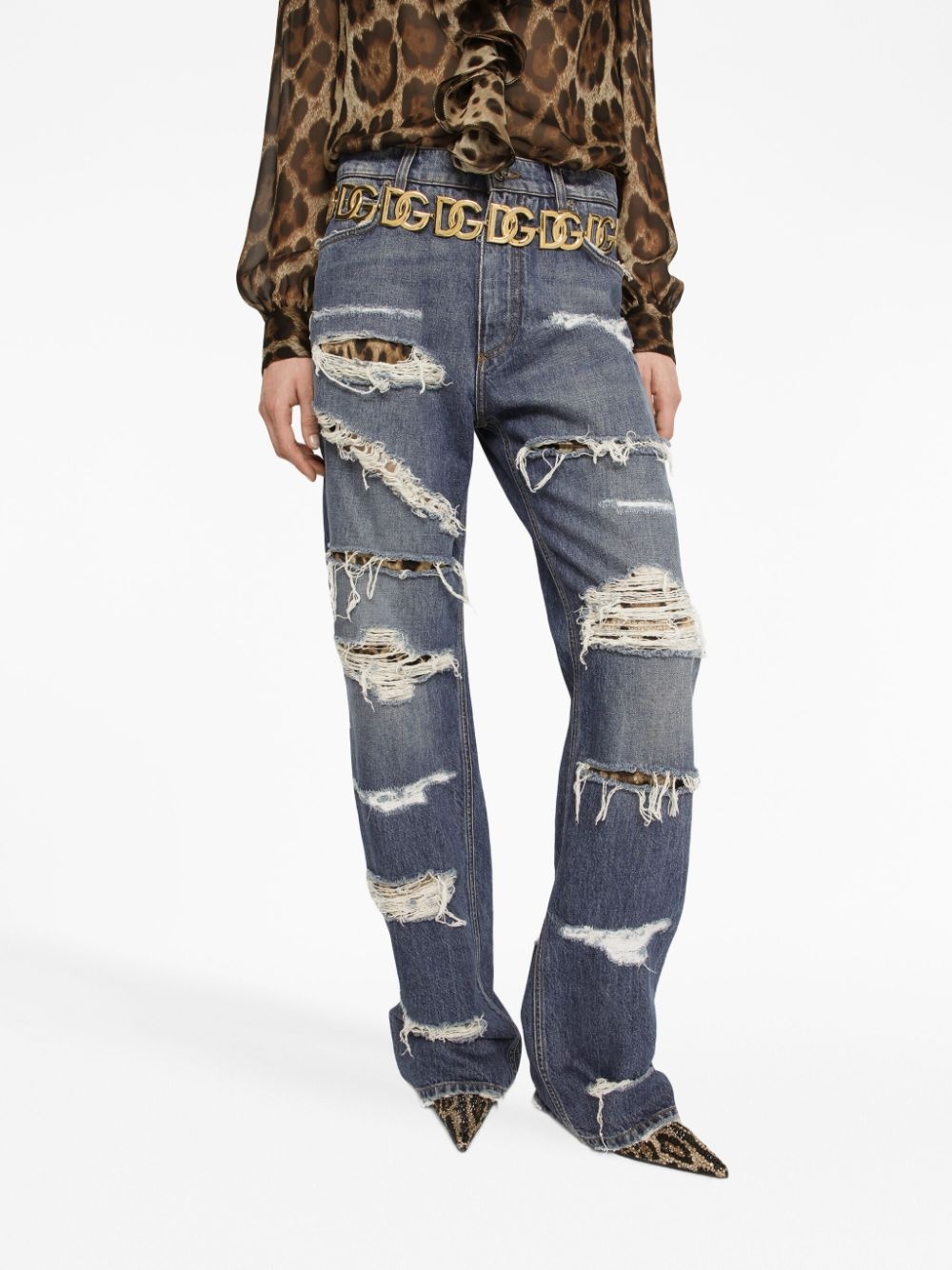 distressed-effect straight-leg jeans - 5