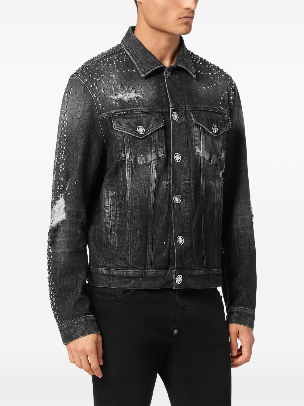 stud-embellished denim jacket - 3
