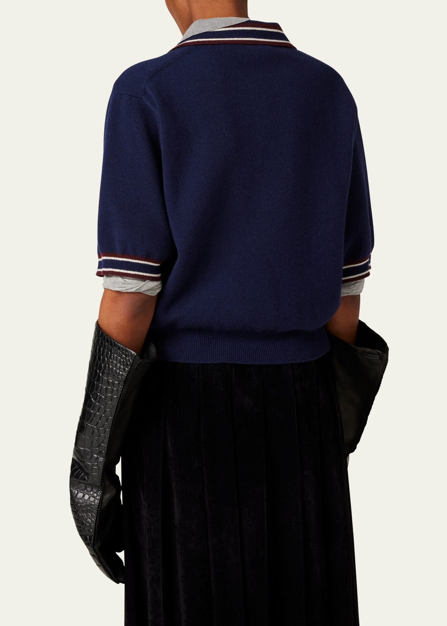Short-Sleeve Wool Cashmere Polo Sweater - 2