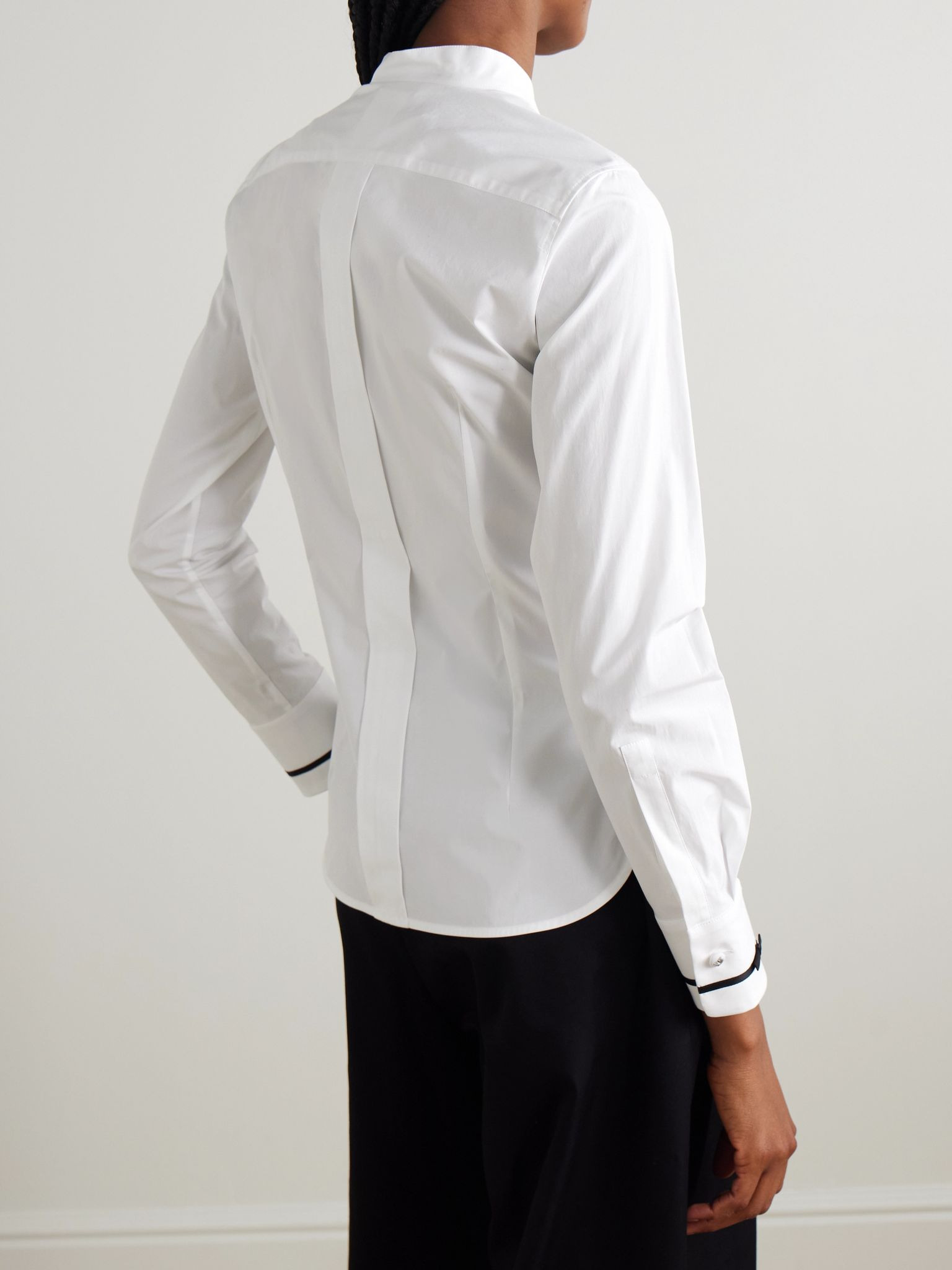 Otranto grosgrain-trimmed cotton-blend poplin shirt White - 4