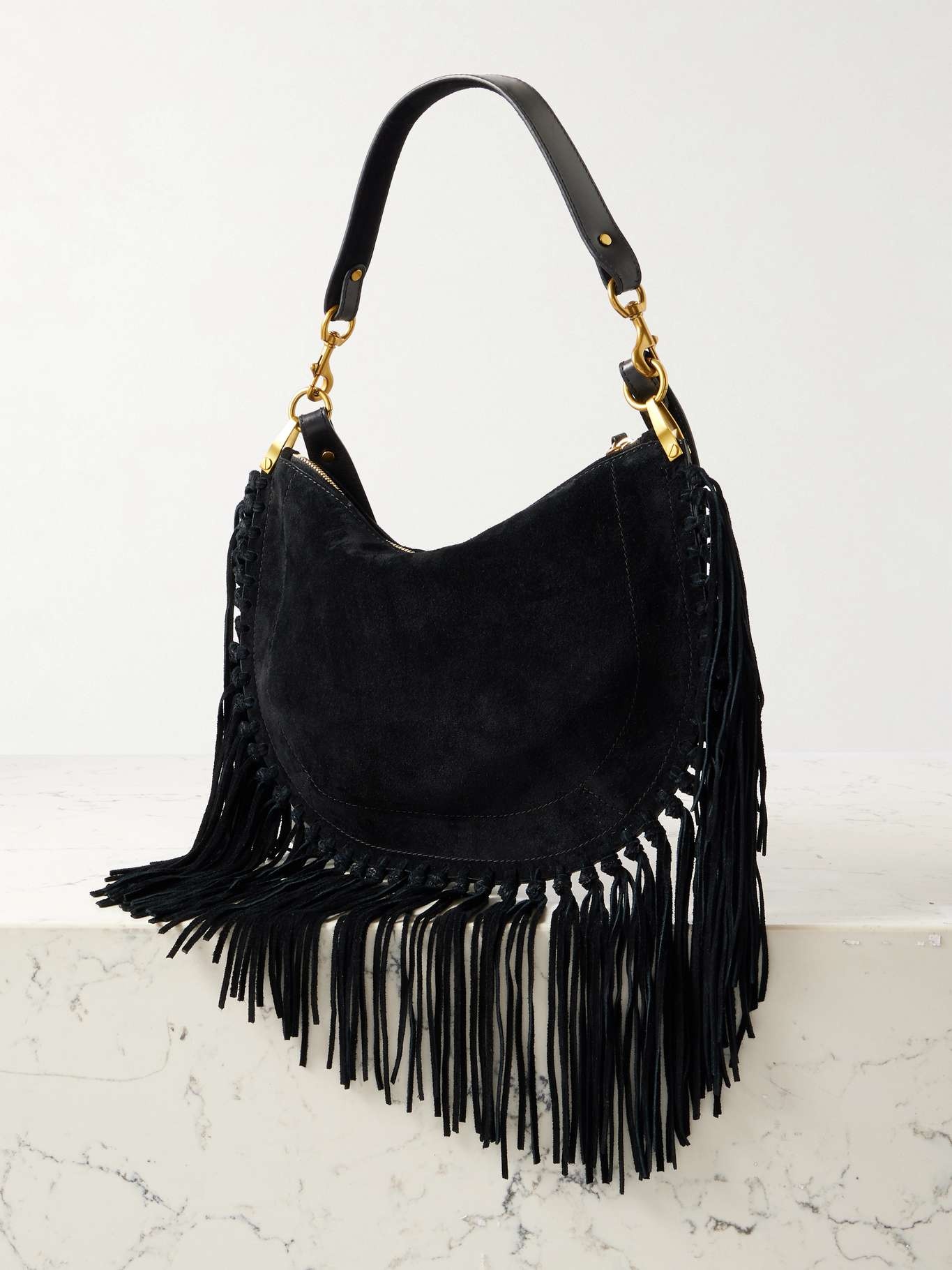 Oskan Soft fringed suede shoulder bag Black - 3