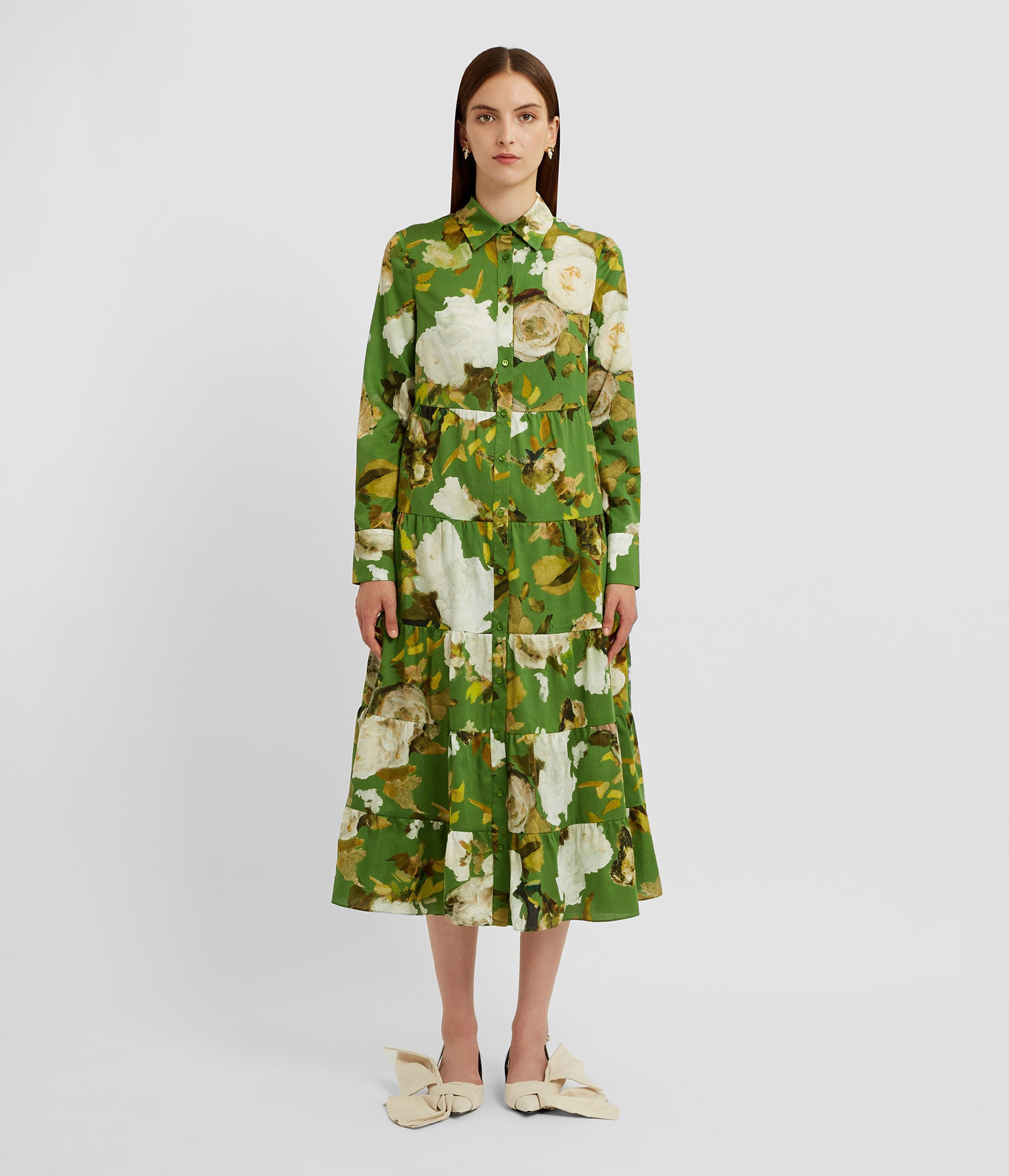 TIERED LONG SLEEVE SHIRT DRESS - 4