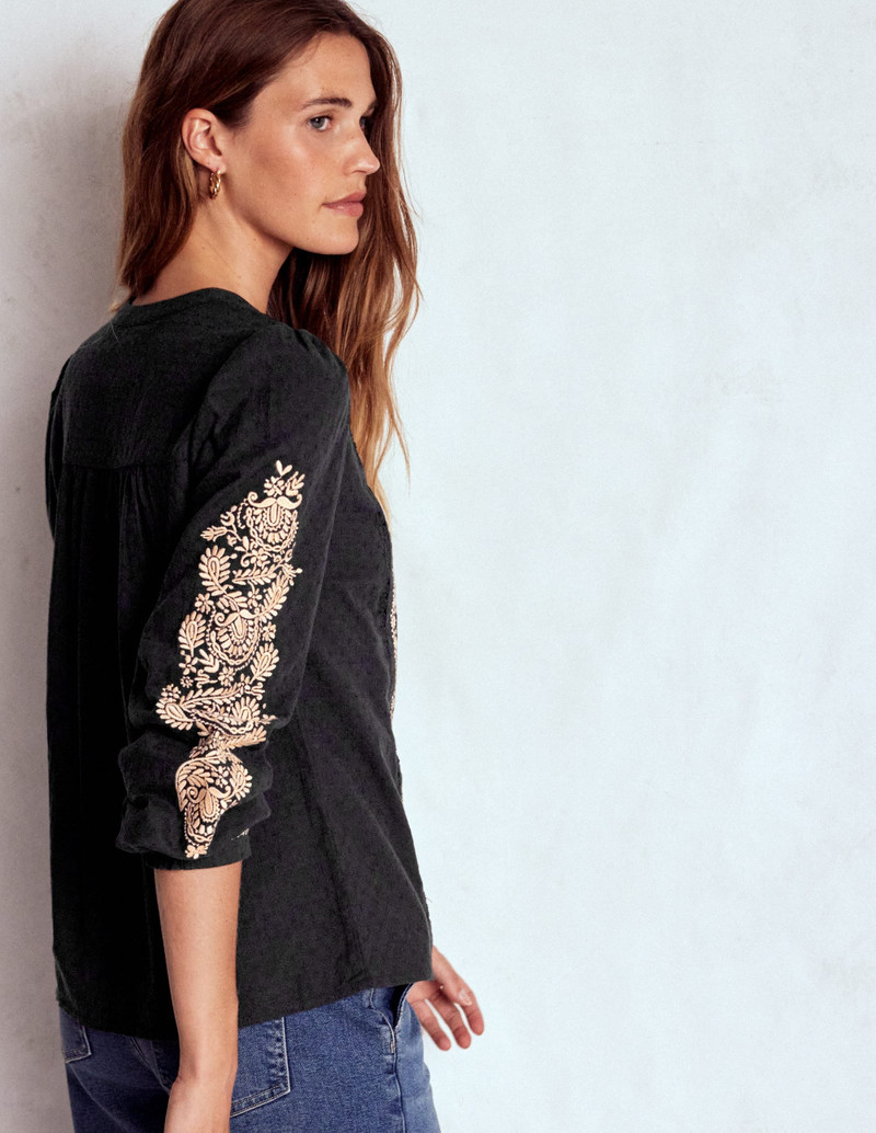 Embroidered Cotton Top-Black 4