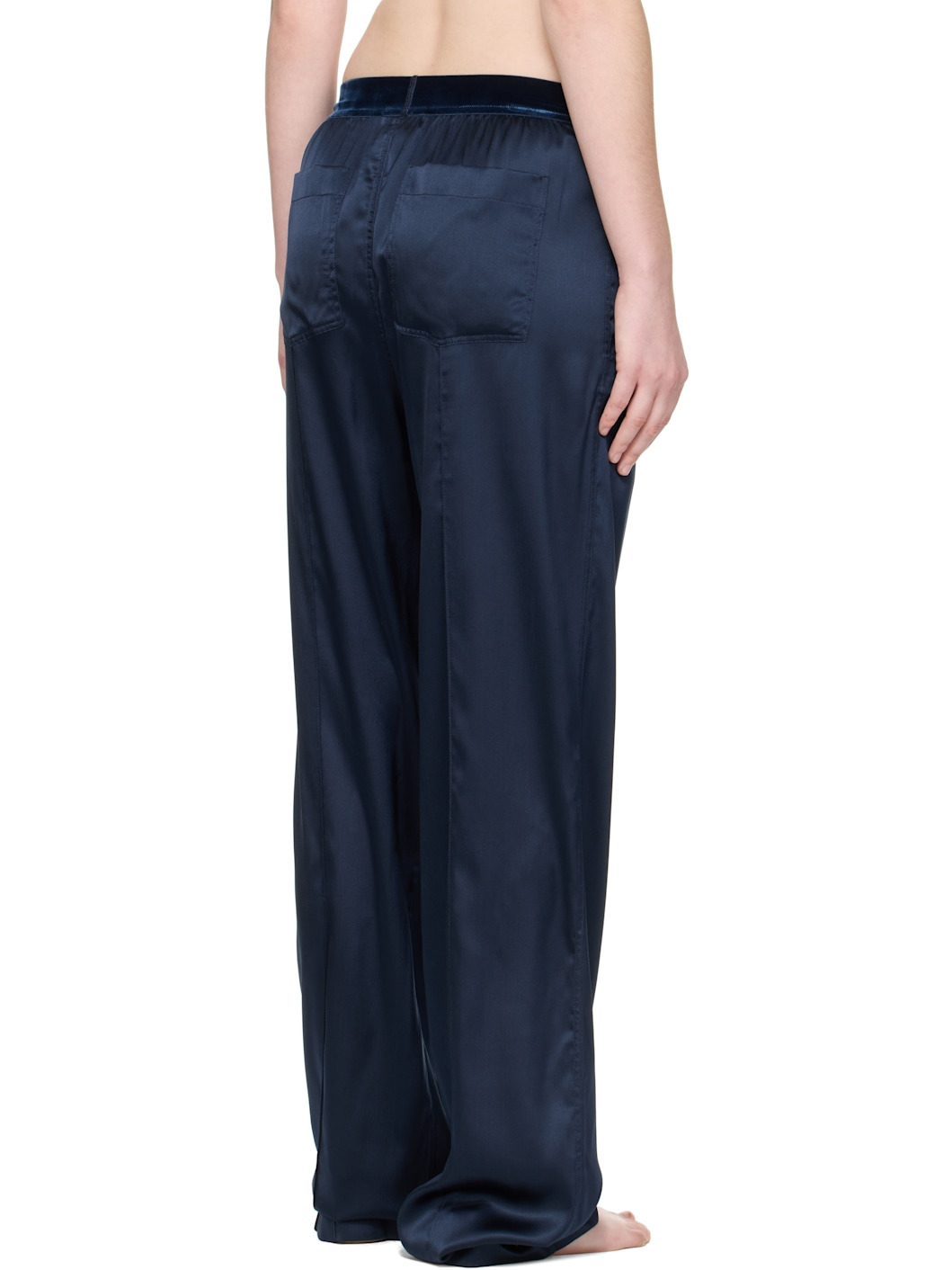 Navy Stretch Silk Satin Lounge Pants - 3