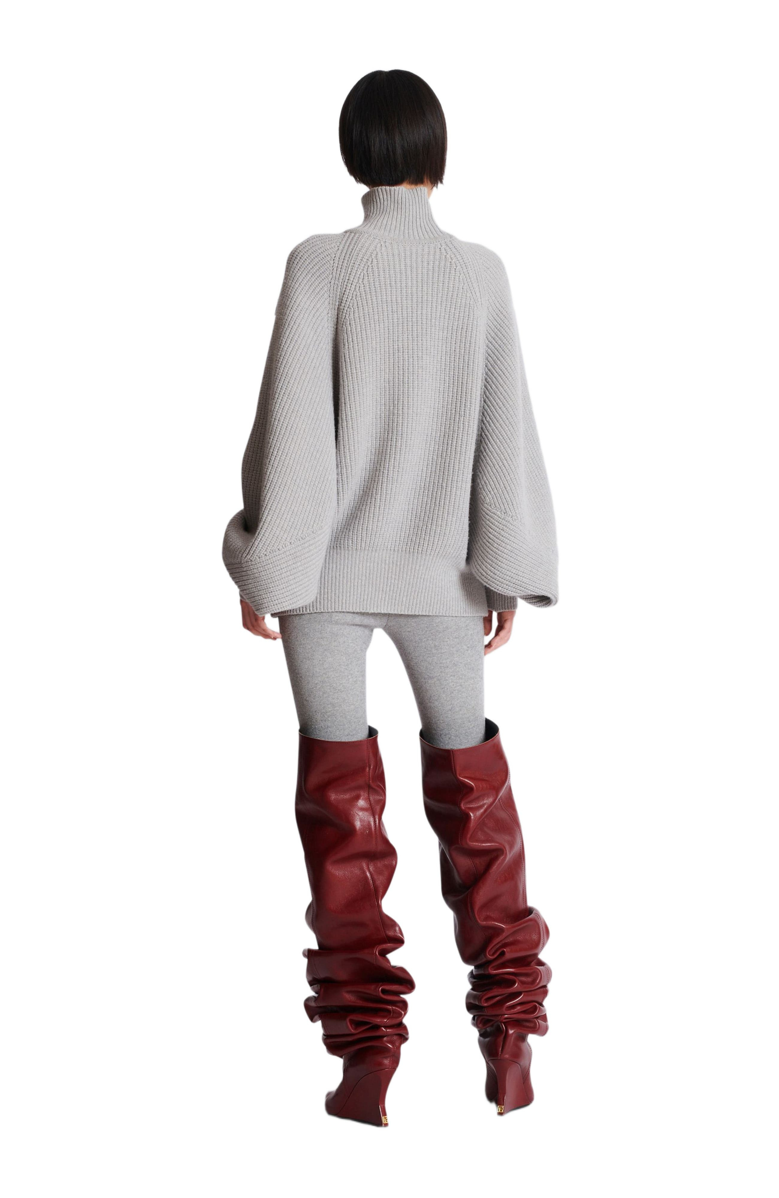 Balmain High-Neck Ribbed Knit Jumper in Grey at Nordstrom - 3