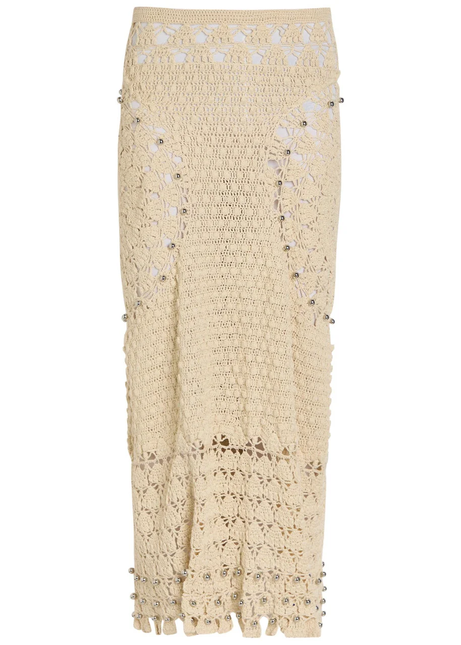 Rabanne Bead-embellished Crochet Cotton Midi Skirt - 1