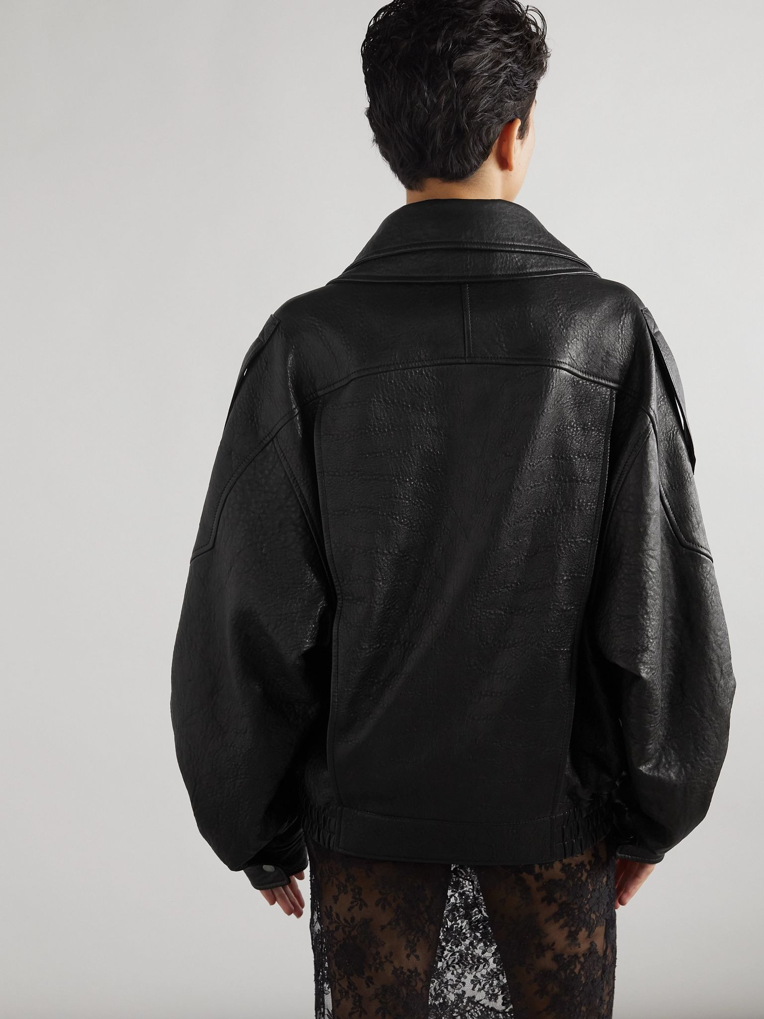 Oversized textured-leather jacket Black - 3