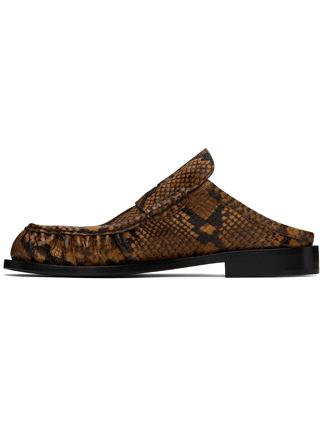 Brown Snake Print Slip-on Loafers - 3